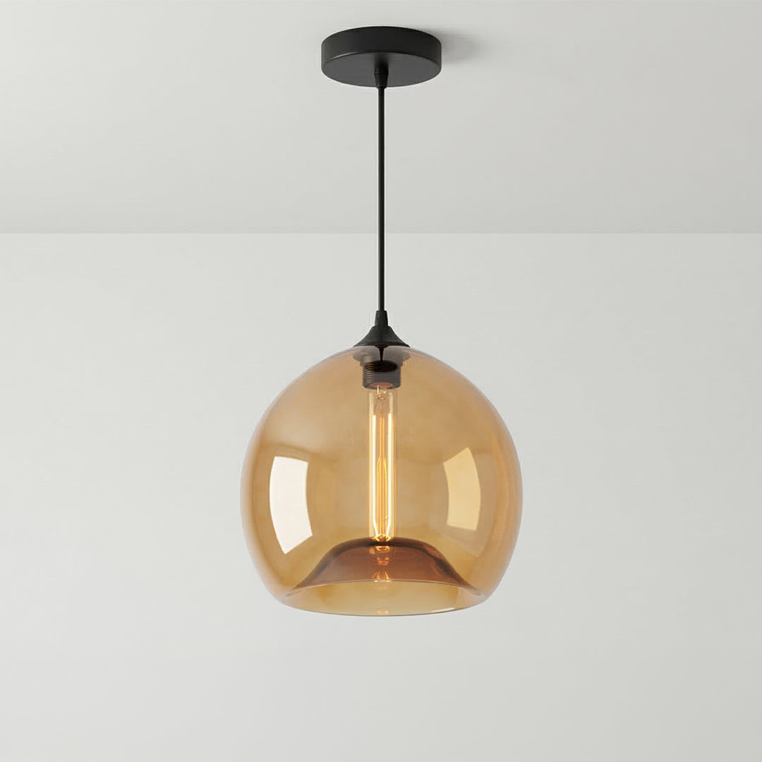 Glass 1 Light 12in Amber Pendant Light