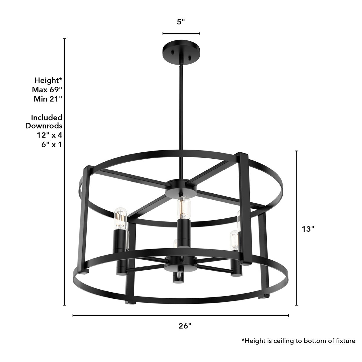 Astwood 26-inch 6-light Matte Black Drum Chandelier with Clear Glass