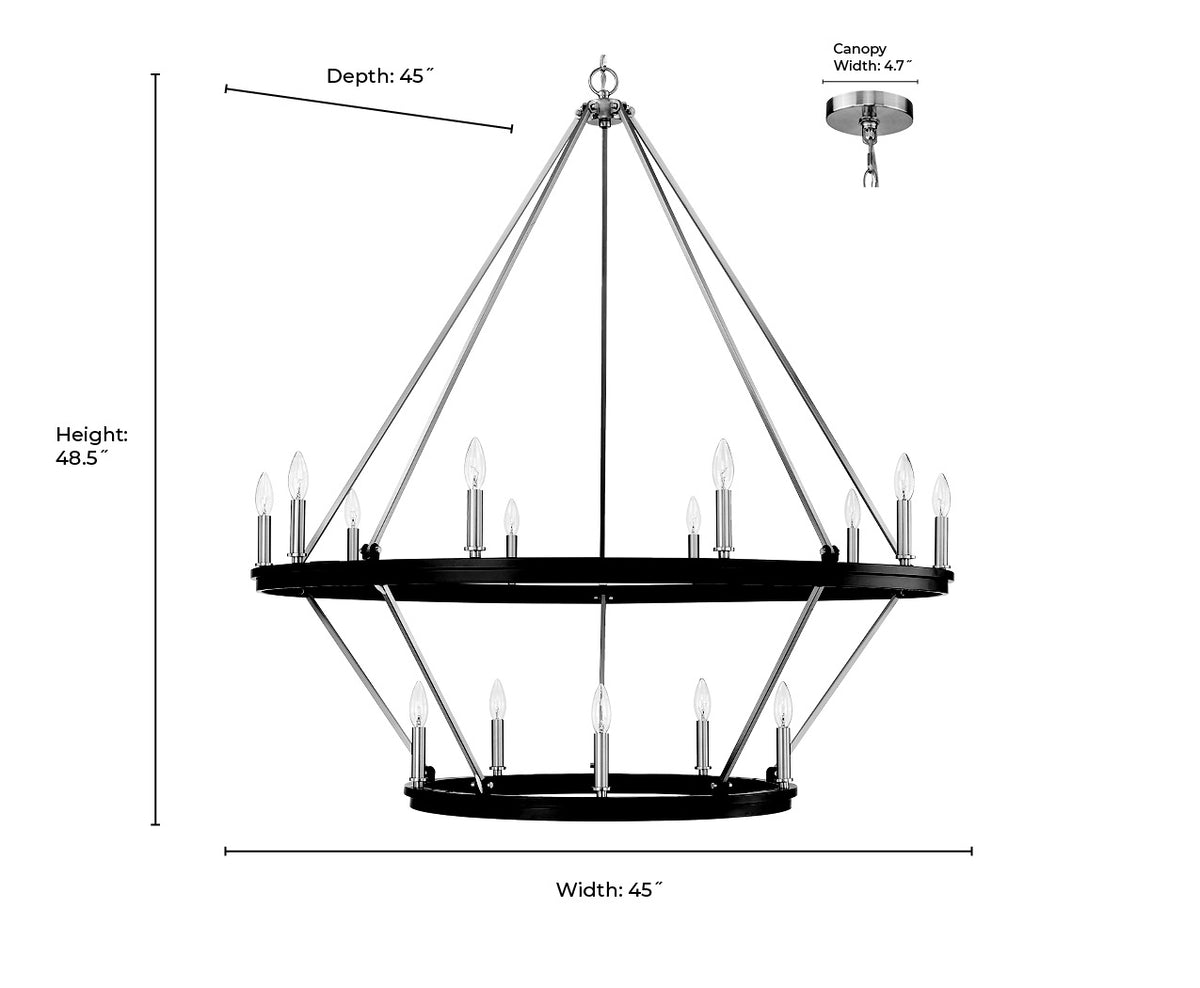 48.5'' Carruth Matte Black/Modern Gold 15 Light Chandelier