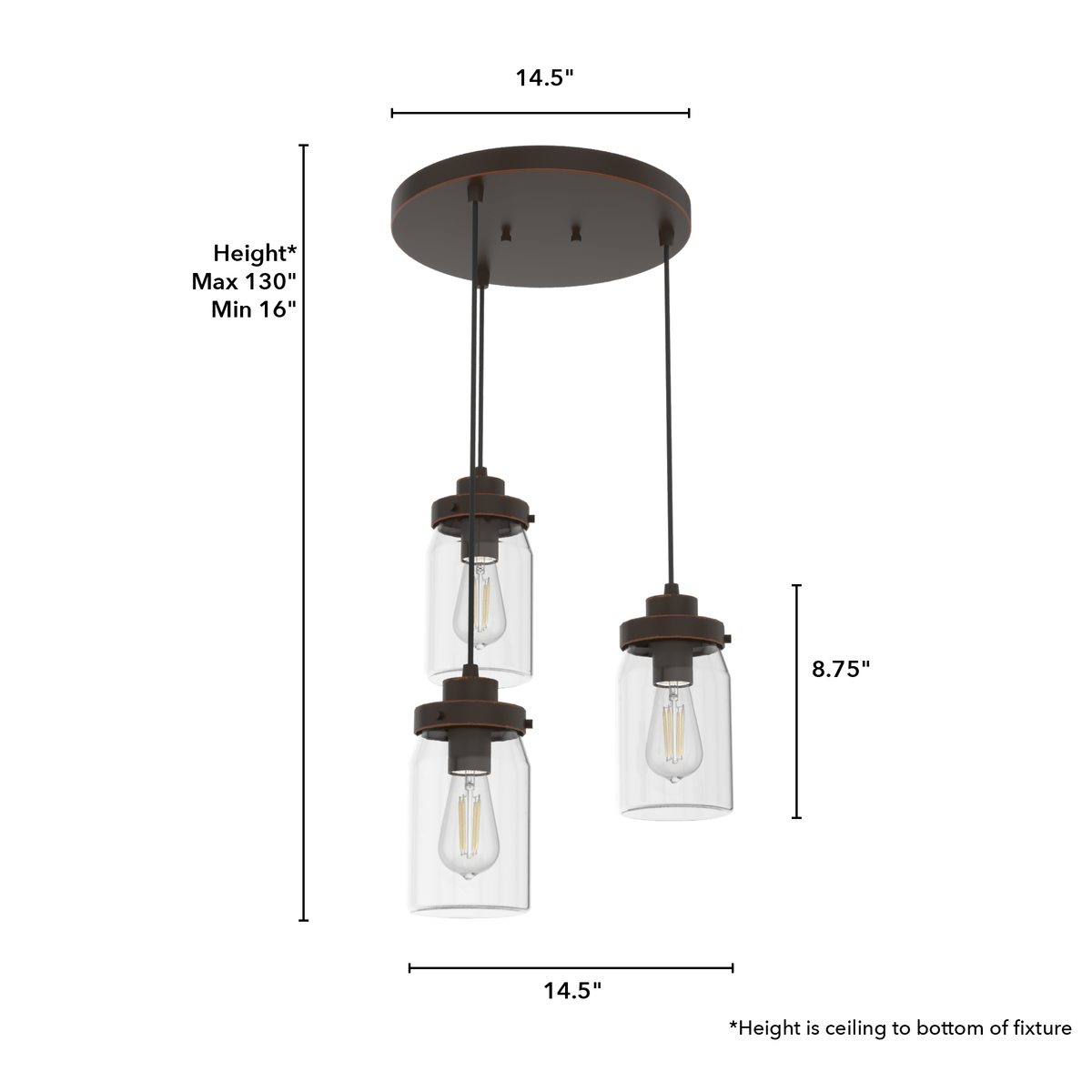 Devon Park 14.5-inch 3-light Onyx Bengal Round Pendant Cluster with Clear Glass