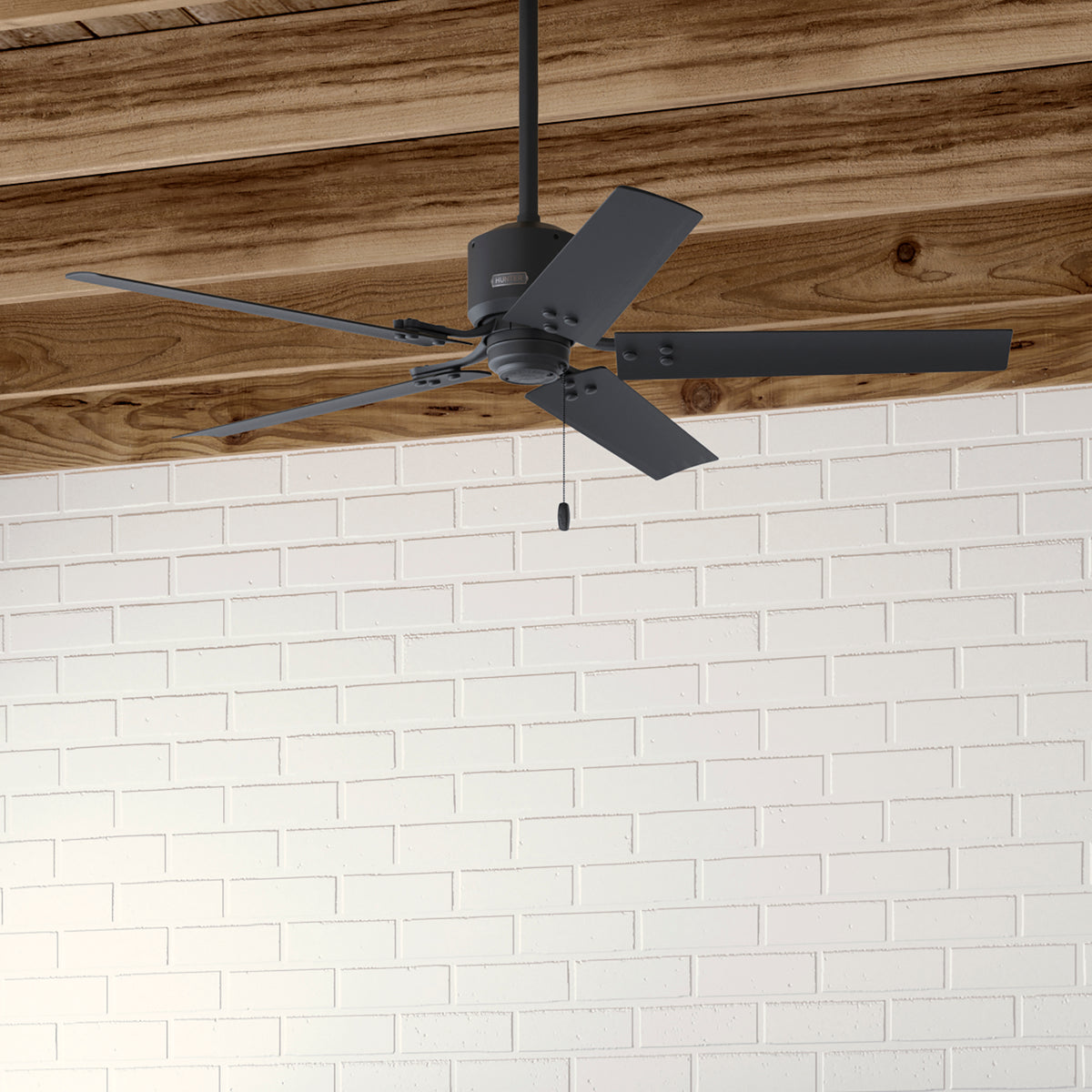 52 inch Windbound Matte Black Damp Rated Ceiling Fan and Pull Chain