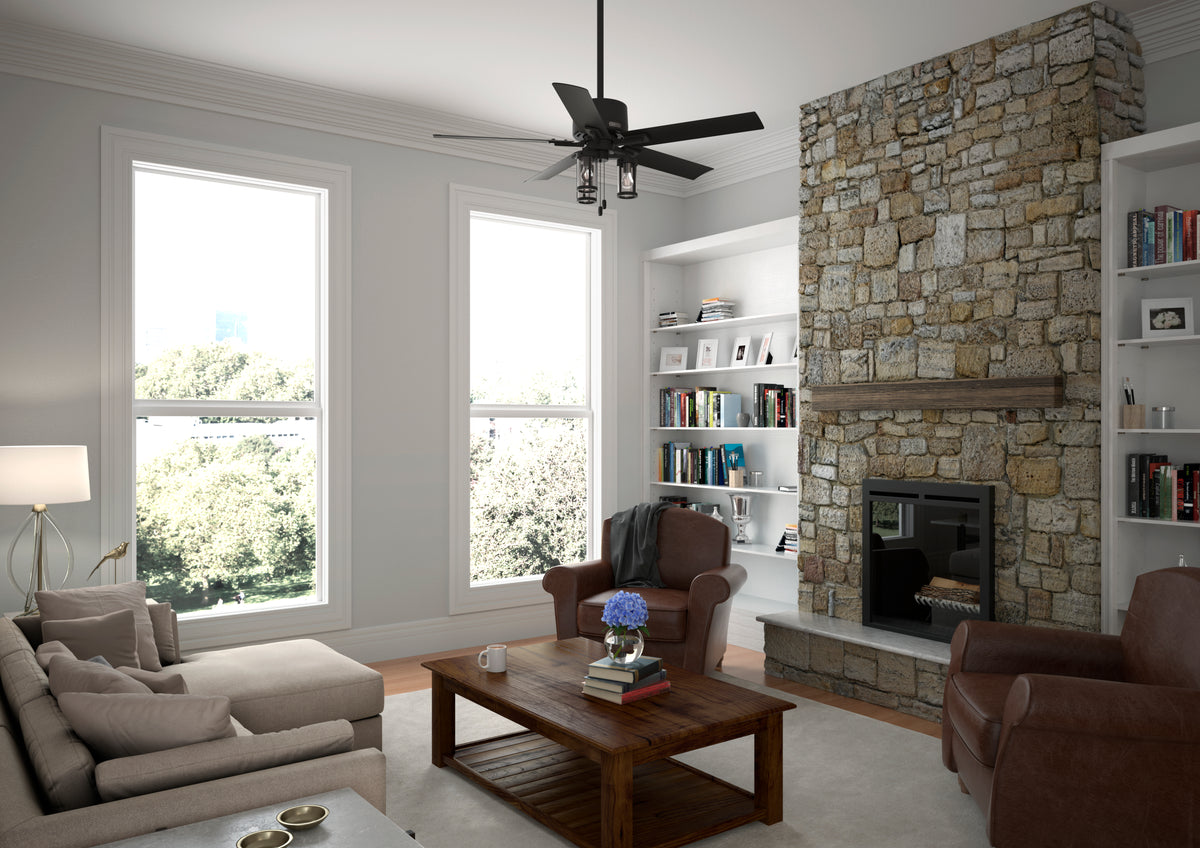 52 inch Lawndale Matte Black Damp Rated Ceiling Fan with LED Light Kit and Pull Chain