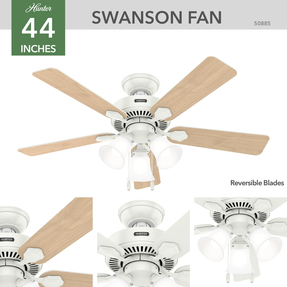 44 inch Swanson Fresh White Ceiling Fan with LED Light Kit