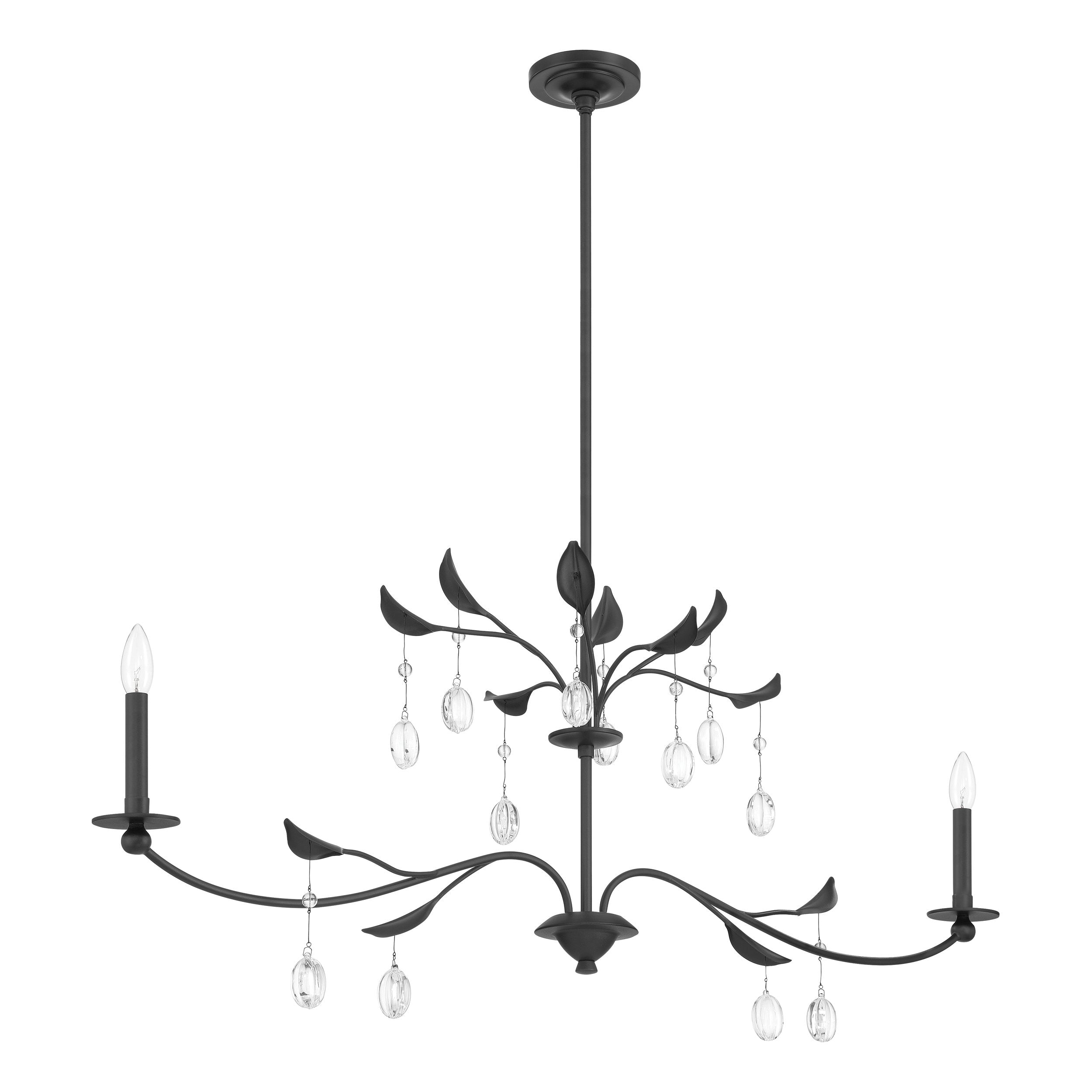 Presley 56-inch 2-light Textured Black Linear Chandelier with Clear Glass Drops and White Linen Shades