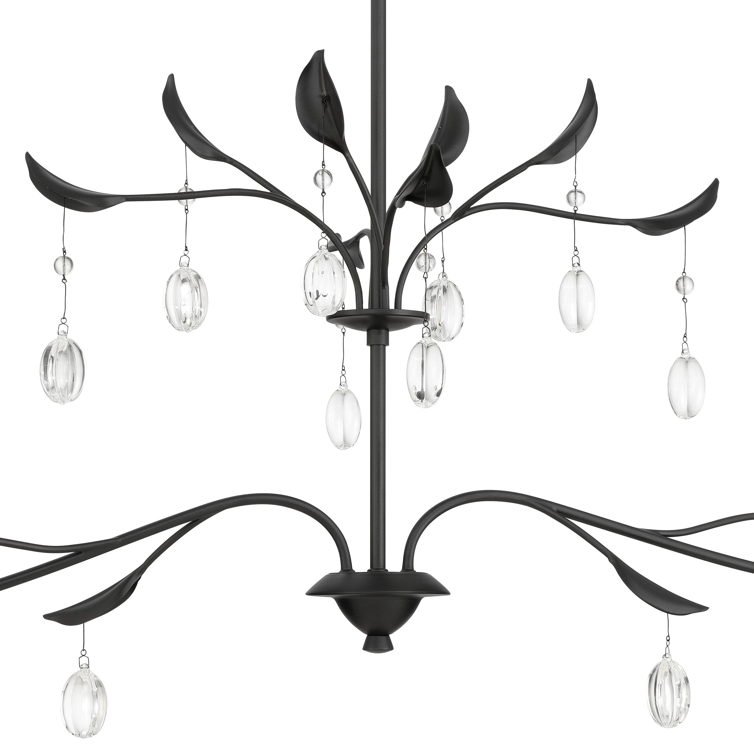 Presley 56-inch 2-light Textured Black Linear Chandelier with Clear Glass Drops and White Linen Shades