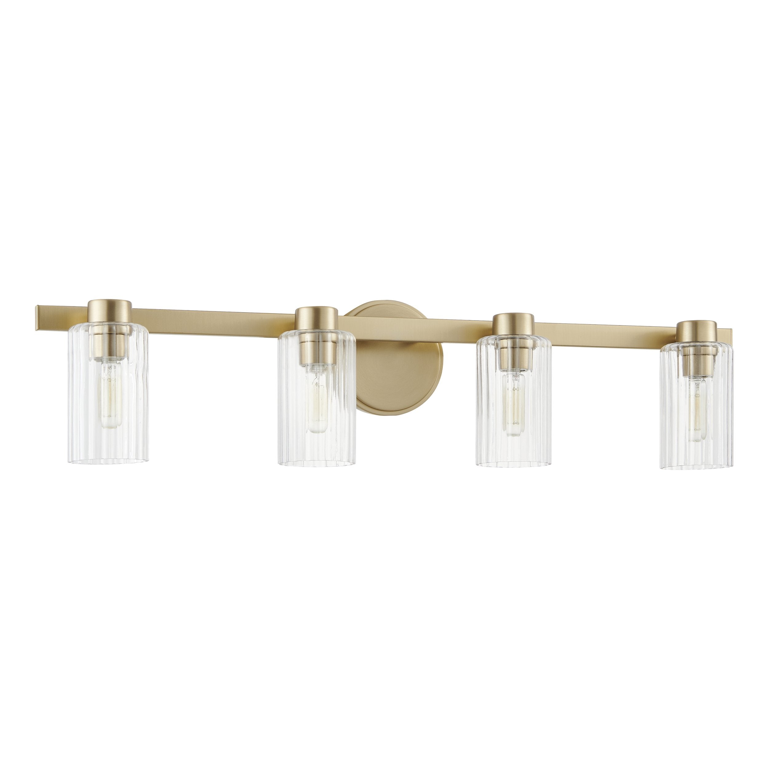 Bedminster 30-inch 4-light Champagne Gold Vanity Light with Clear Ribbed Glass Shades