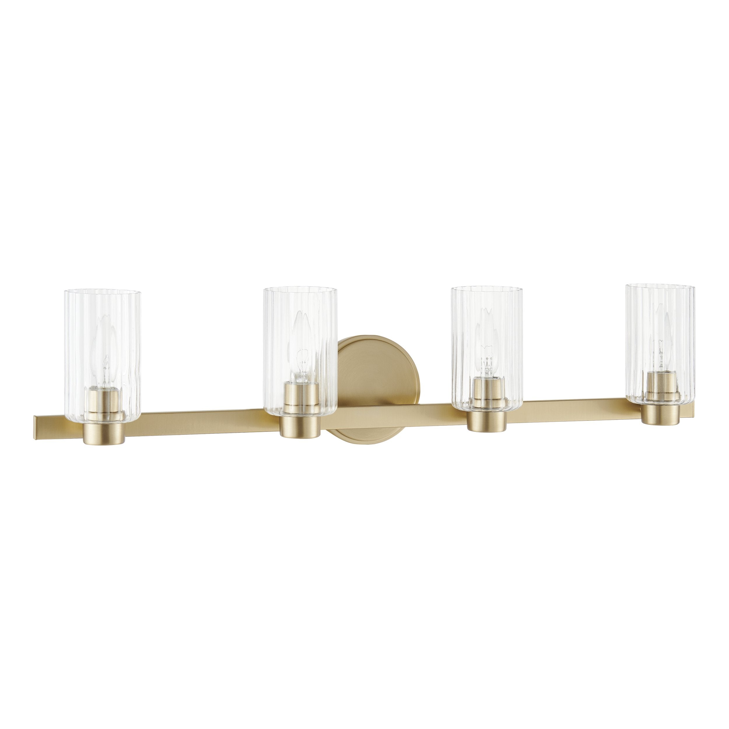 Bedminster 30-inch 4-light Champagne Gold Vanity Light with Clear Ribbed Glass Shades