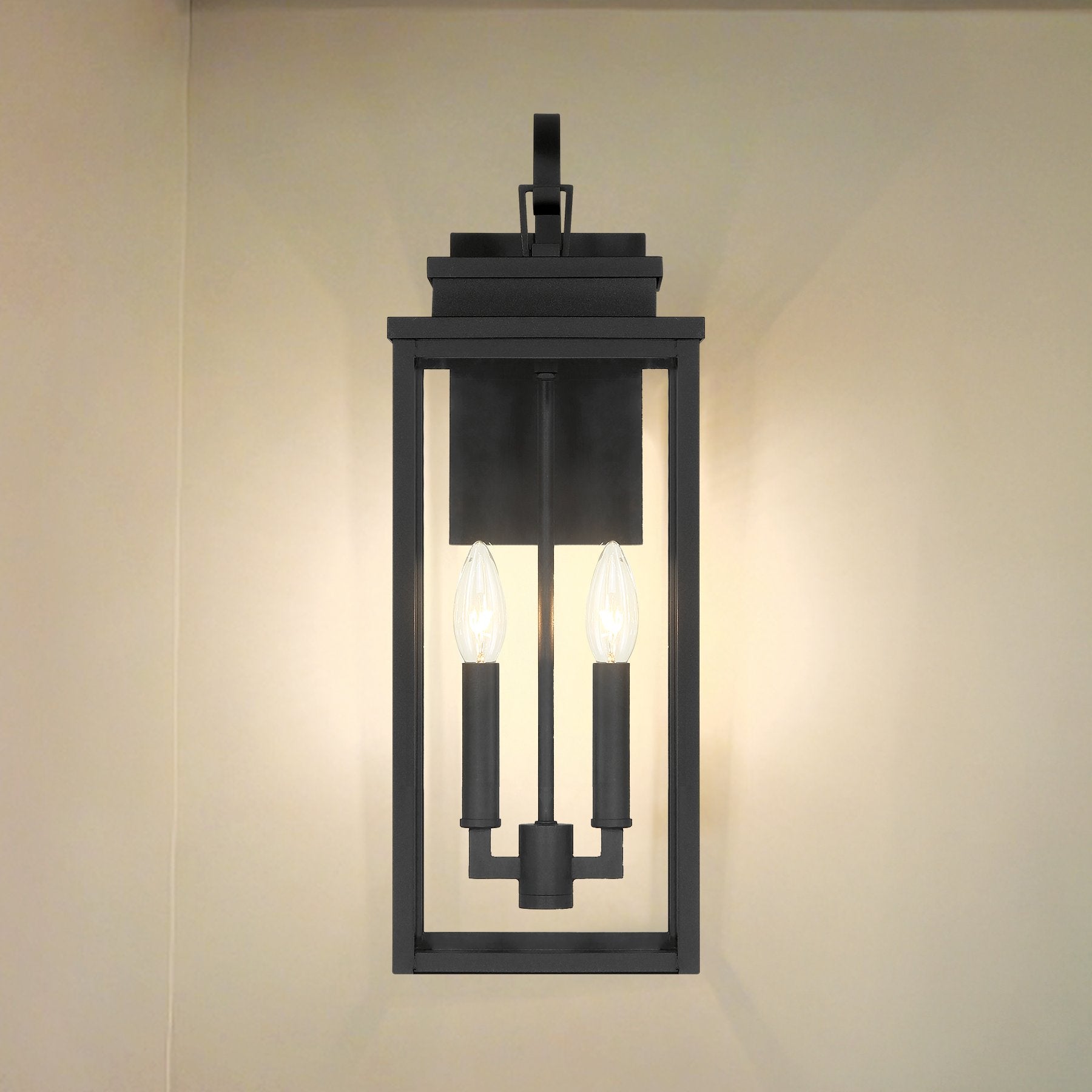 Hillside 20-inch 2-light Textured Black Exterior Wall Sconce with Clear Glass