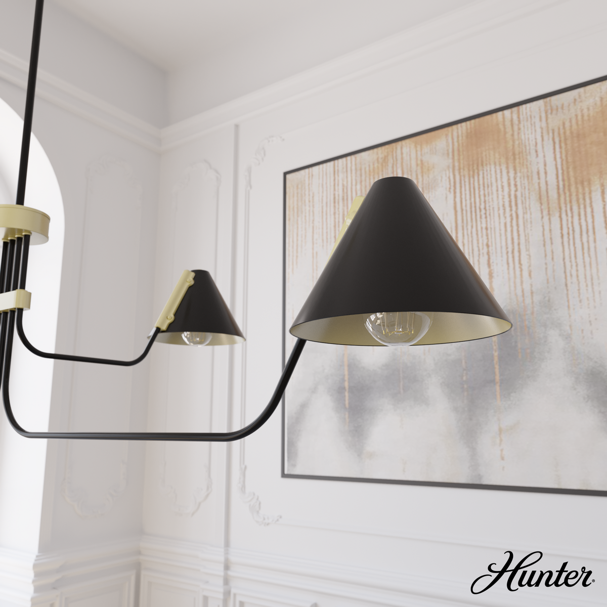 Grove Isle 58-inch 4-light Matte Black and Modern Brass Linear Chandelier with Metal Shade