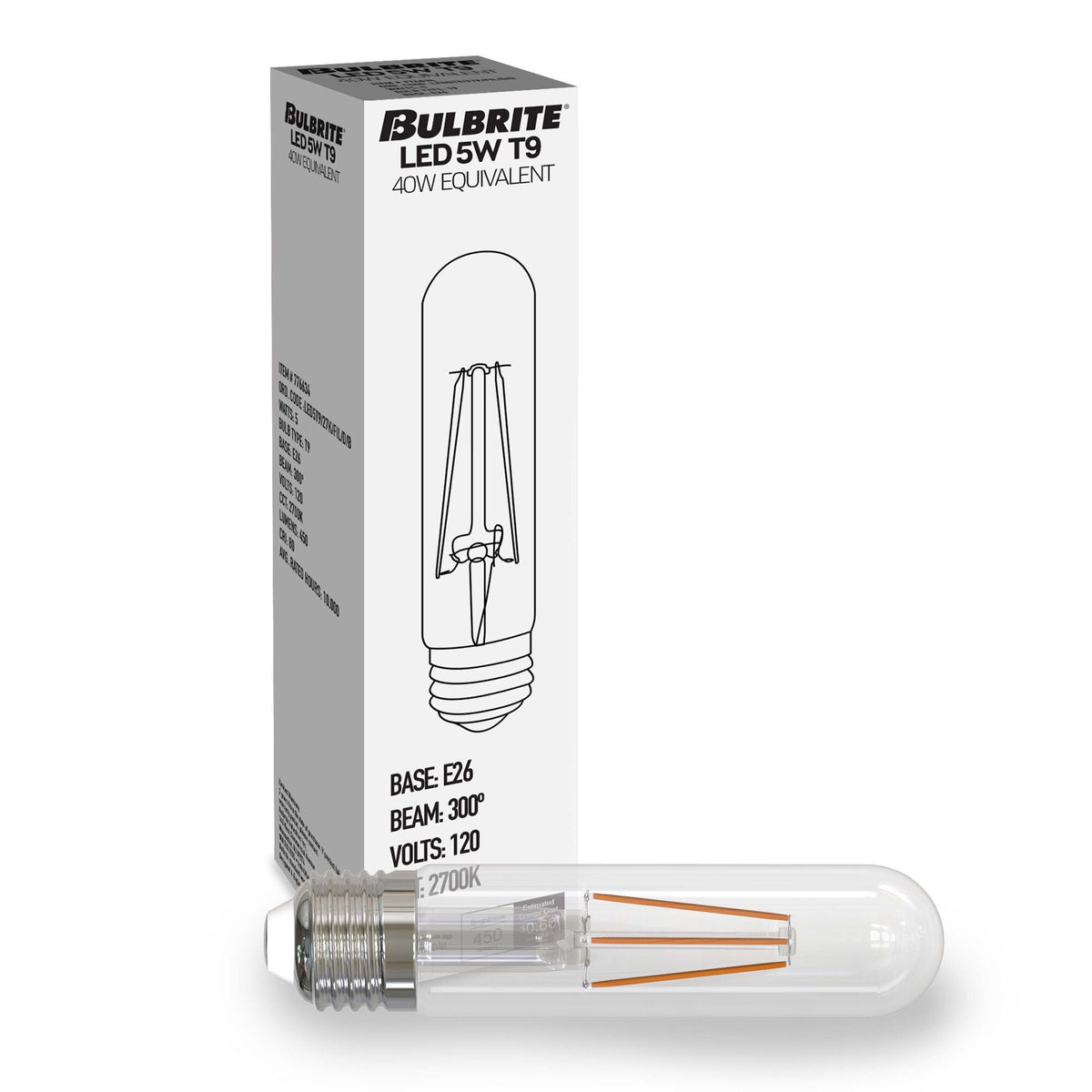 T9 5.1W Dimmable Clear Filament LED Light Bulb with E26 Base, 2700K, 500 Lumens, 8-Pack