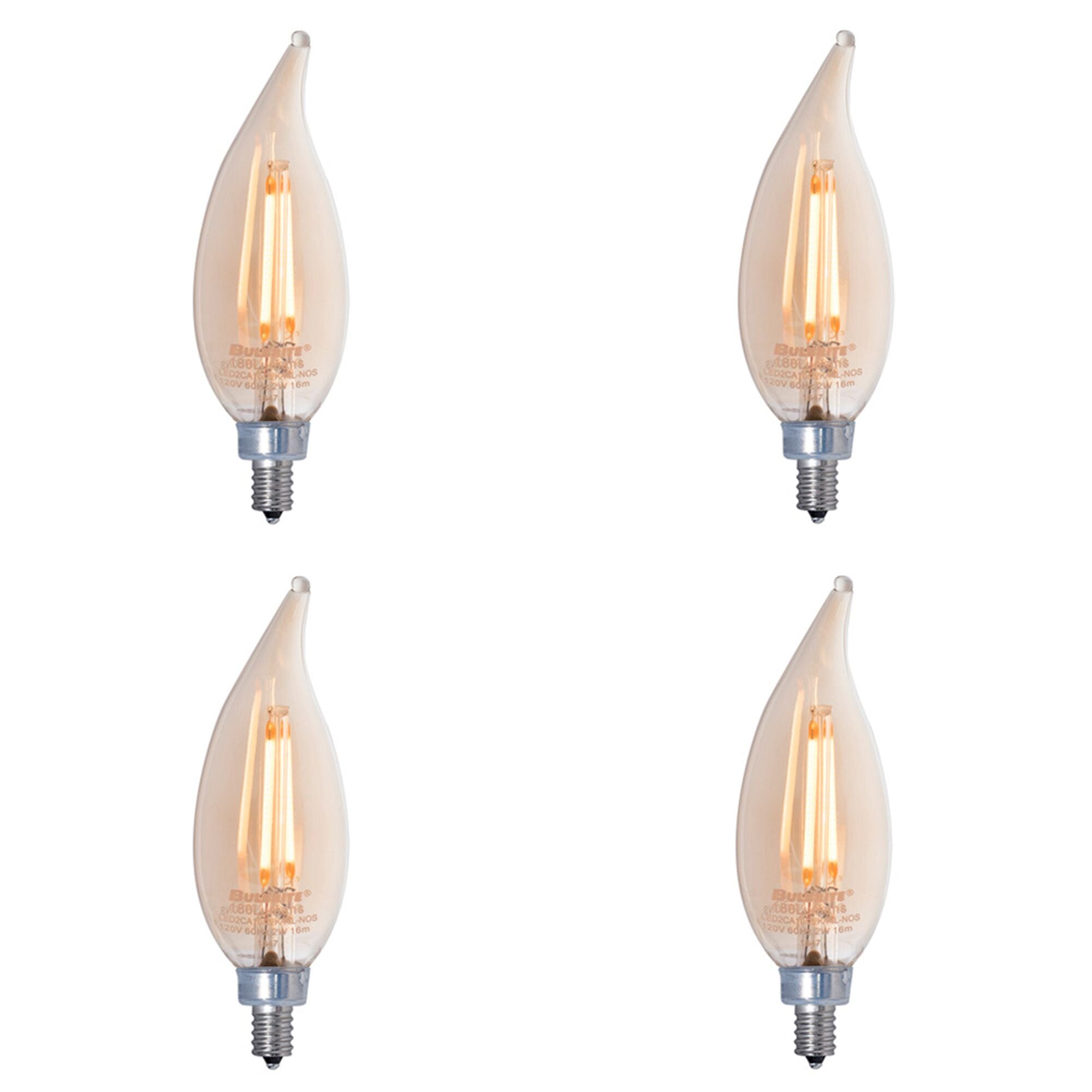 CA10 2.5W Dimmable Antique Filament LED Light Bulb with E12 Base, 2100K, 160 Lumens, 4-Pack