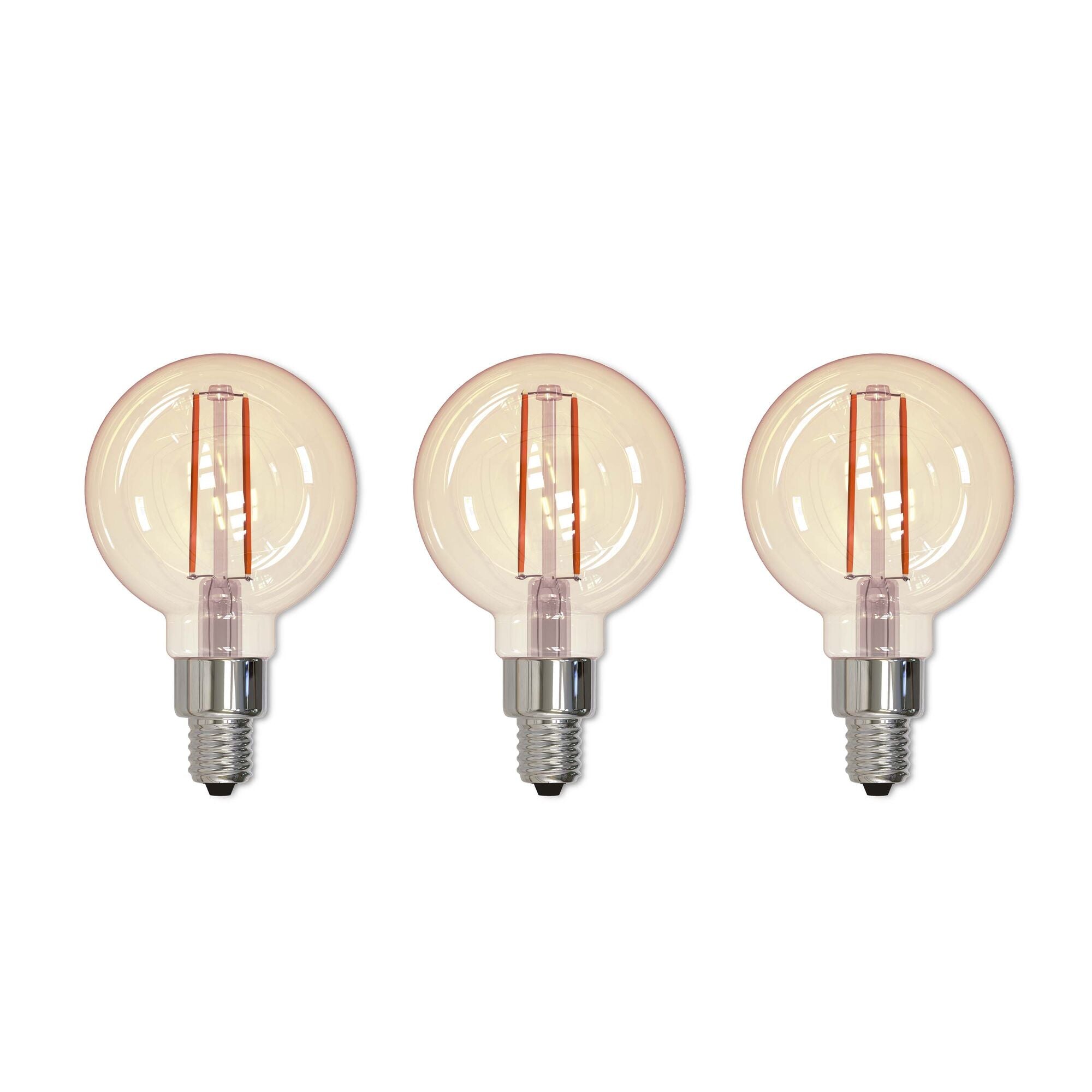 G16 2.5W Dimmable Antique Filament LED Light Bulb with E12 Base, 2100K, 160 Lumens, 3-Pack