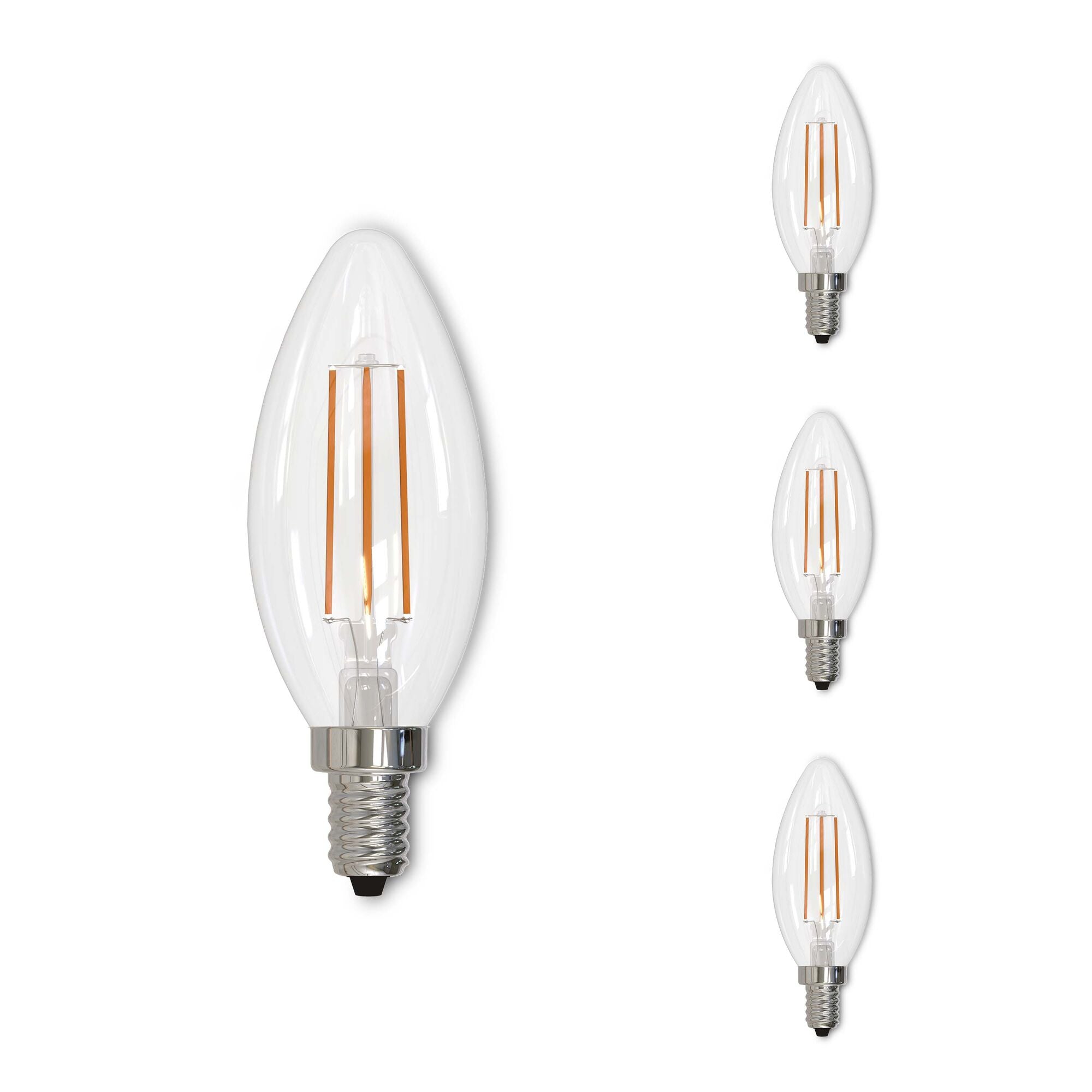 B11 4W Dimmable Clear Filament LED Light Bulb with E12 Base, 2700K, 350 Lumens, 4-Pack