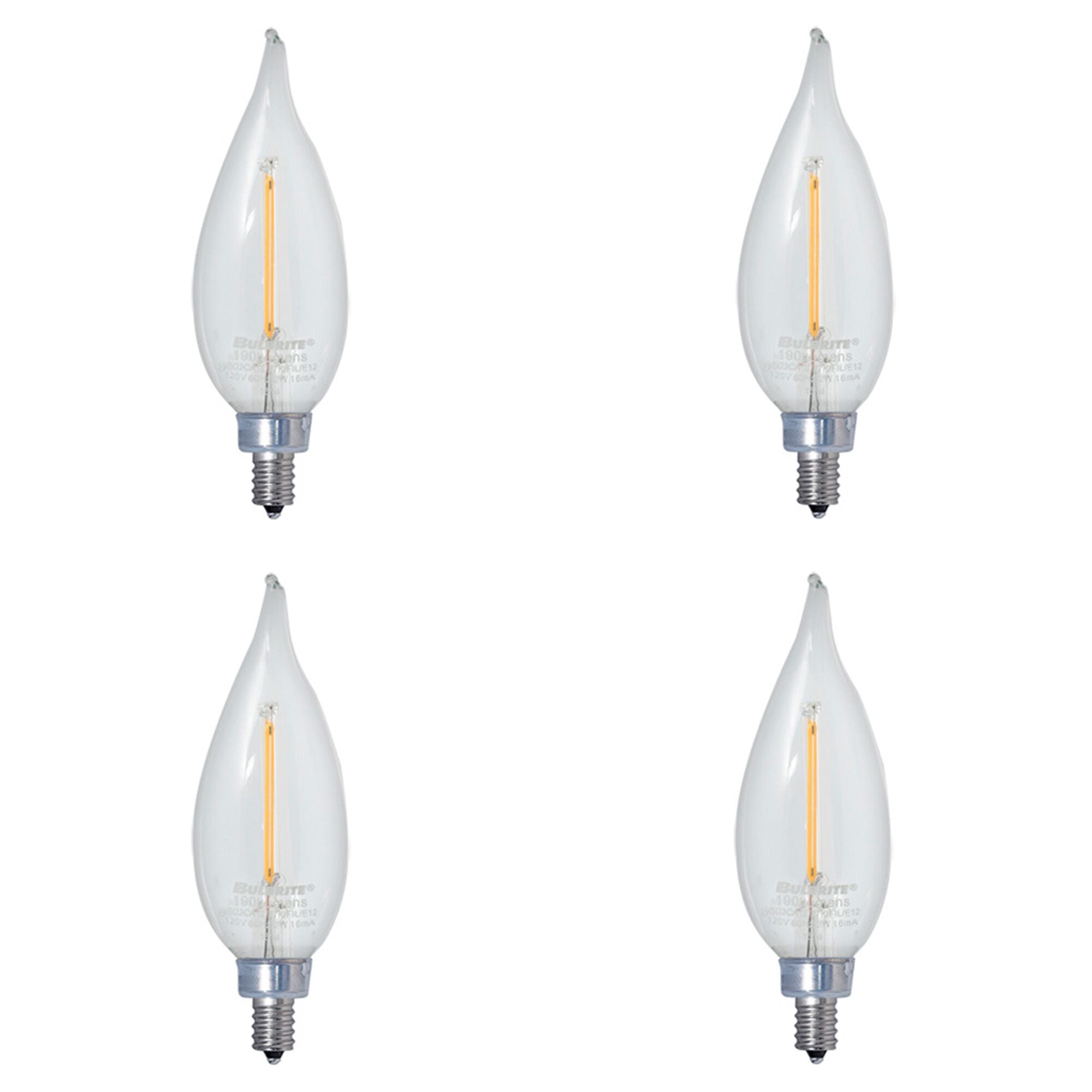 CA10 4.5W Dimmable Clear Filament LED Light Bulb with E12 Base, 3000K, 350 Lumens, 4-Pack