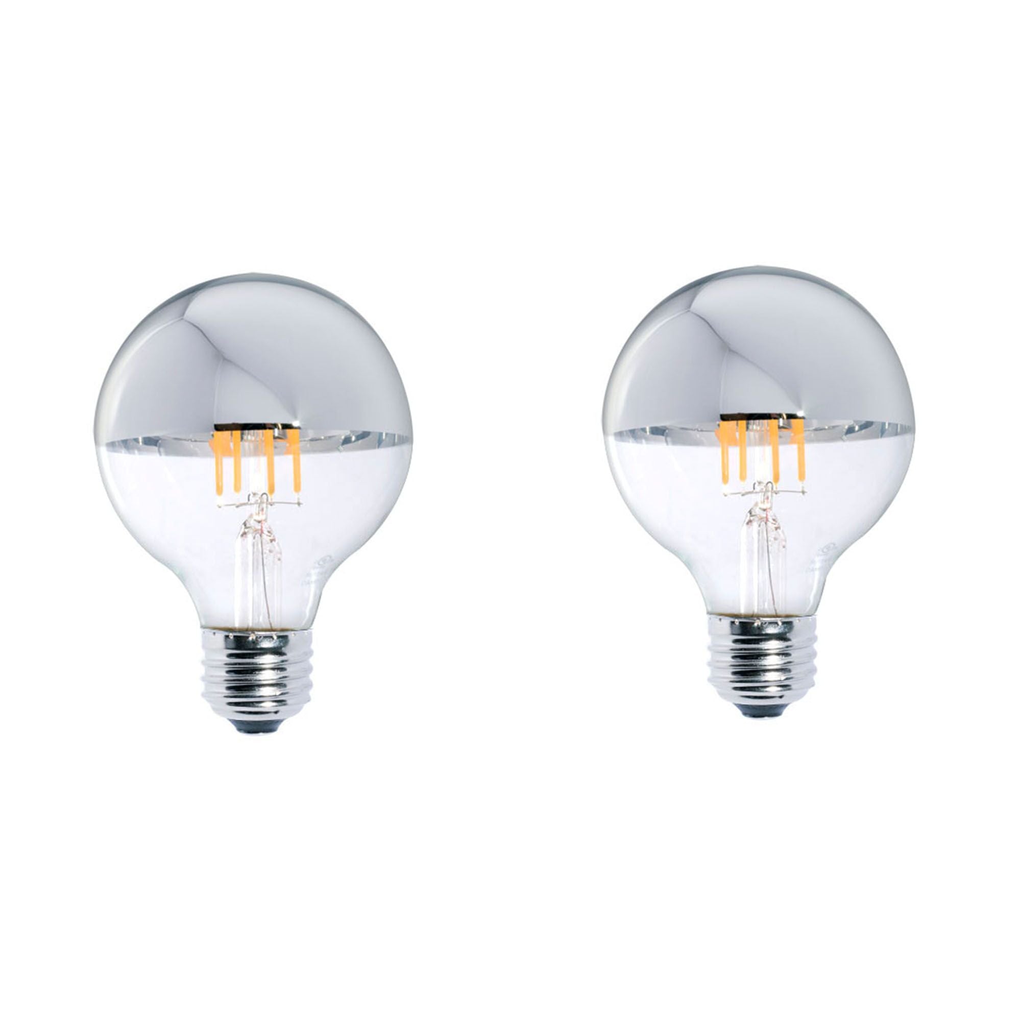 Half Series G25 5W Dimmable Half Chrome Filament LED Light Bulb with E26 Base, 2700K, 450 Lumens, 2-Pack