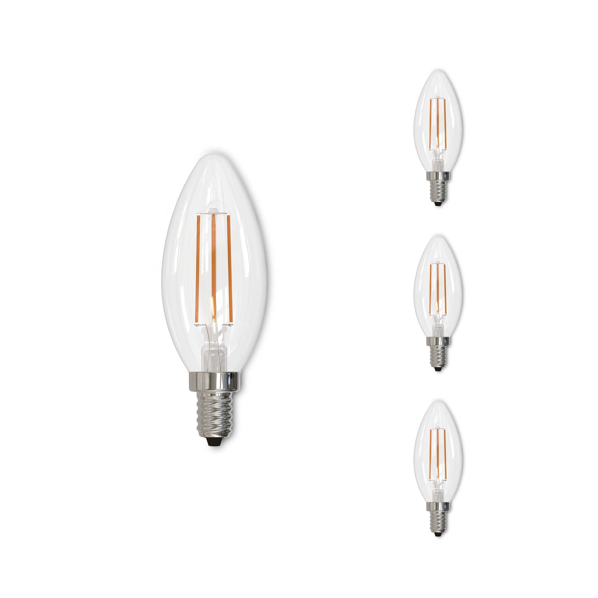 B11 4W Dimmable Clear Filament LED Light Bulb with E12 Base, 3000K, 350 Lumens, 4-Pack