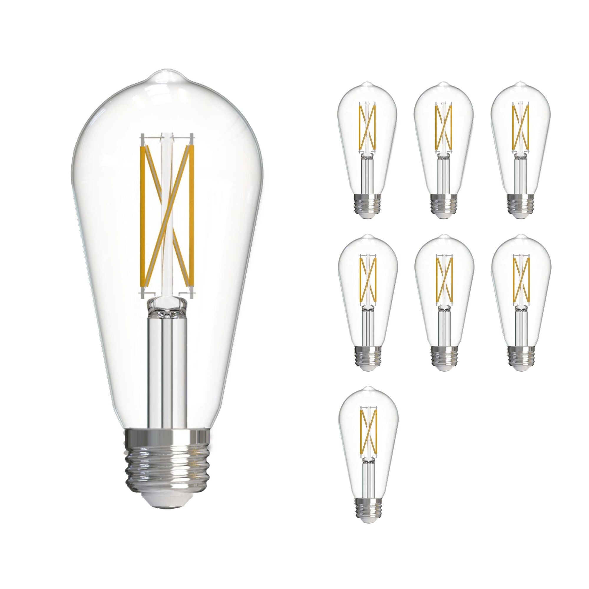 ST18 7W Dimmable Clear Filament LED Light Bulb with E26 Base, 2700K, 800 Lumens, 8-Pack