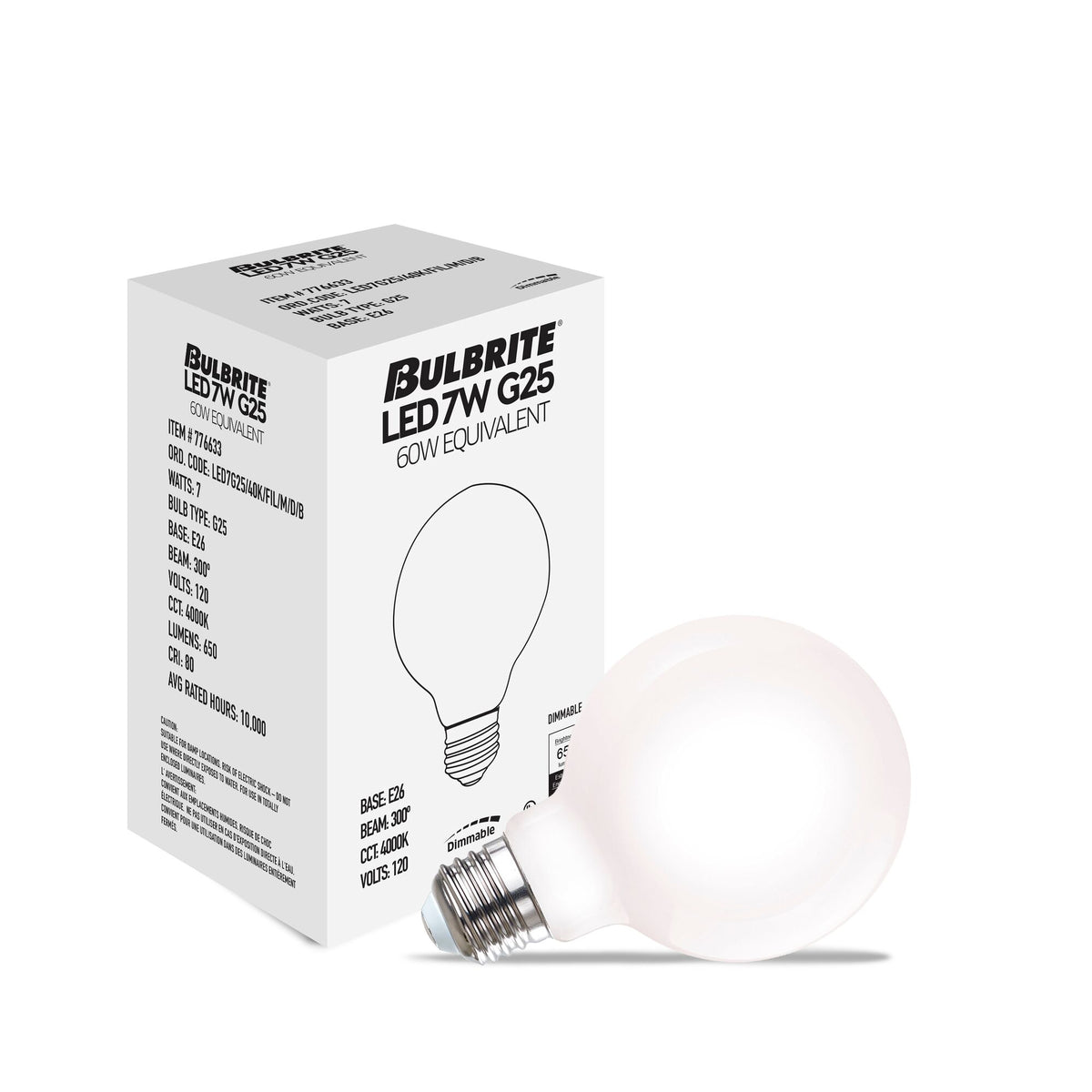 G25 7W Dimmable Milky Filament LED Light Bulb with E26 Base, 4000K, 800 Lumens, 8-Pack