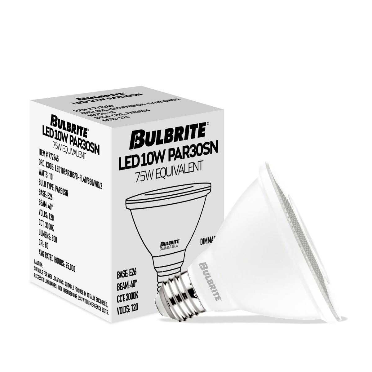 PAR30SN 10W Dimmable White LED Light Bulb with E26 Base, 3000K, 800 Lumens, Flood, 4-Pack