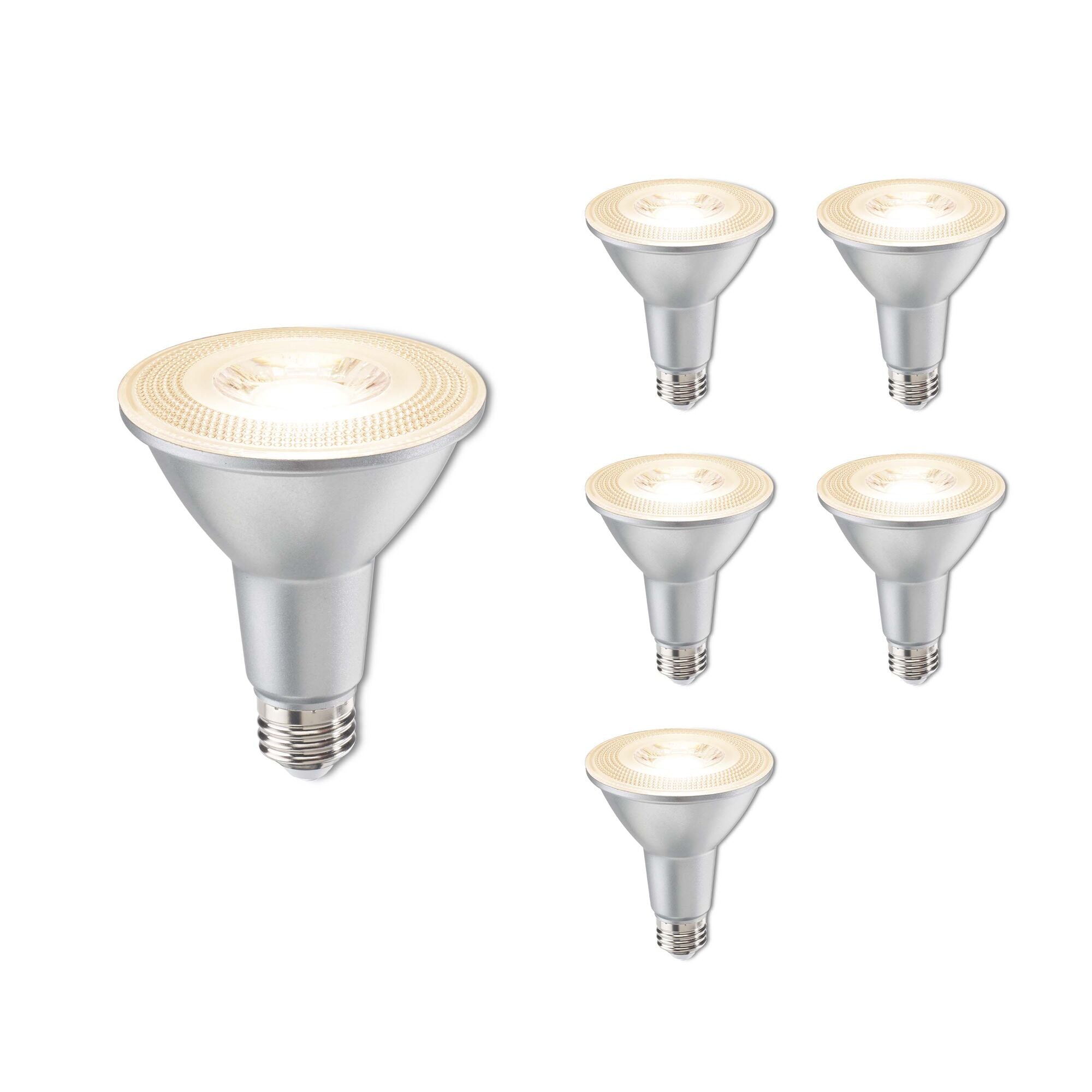 PAR30LN 10W Dimmable LED Light Bulb with E26 Base, 2700K, 800 Lumens, Flood, 6-Pack