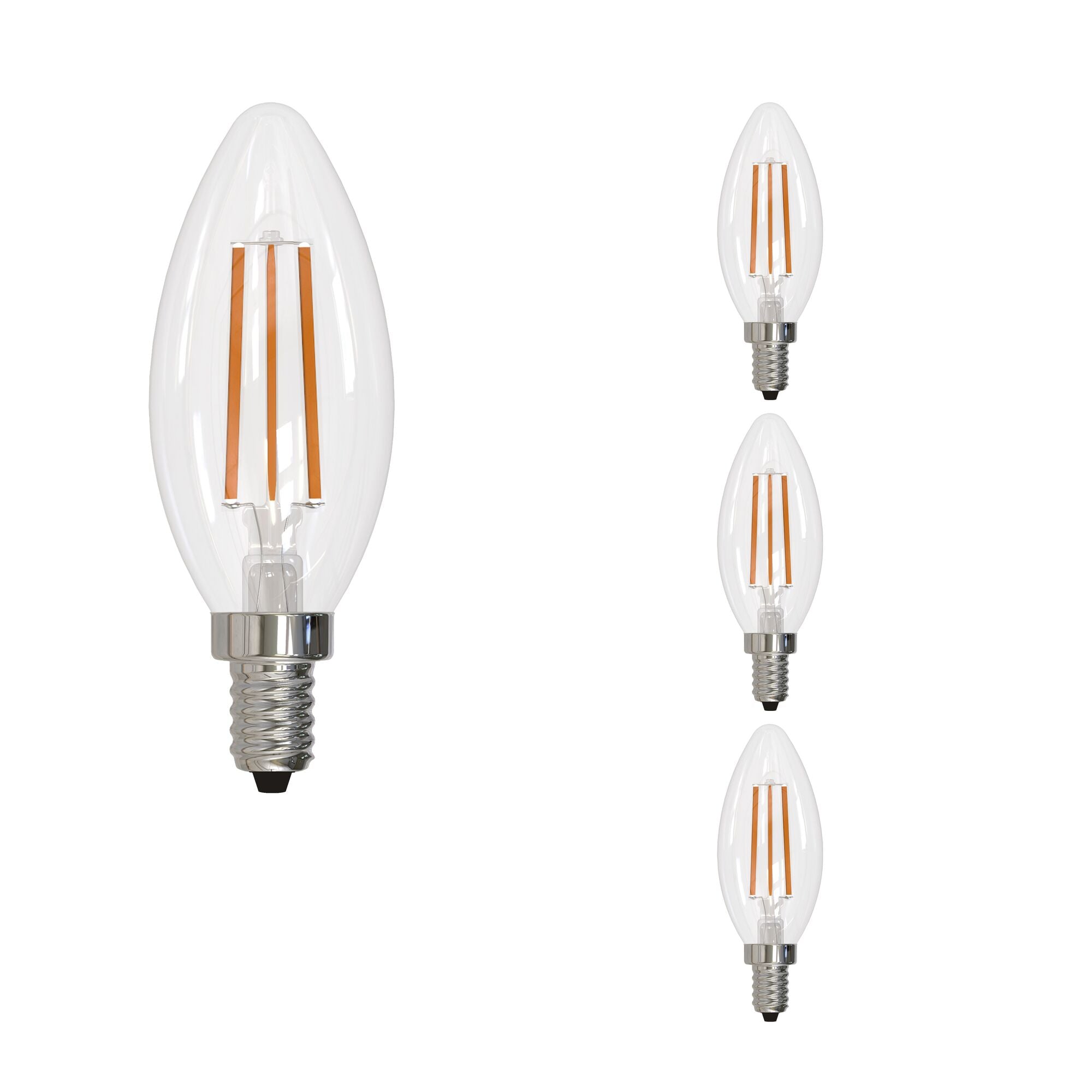 B11 6.5W Dimmable Clear Filament LED Light Bulb with E12 Base, 3000K, 750 Lumens, 4-Pack