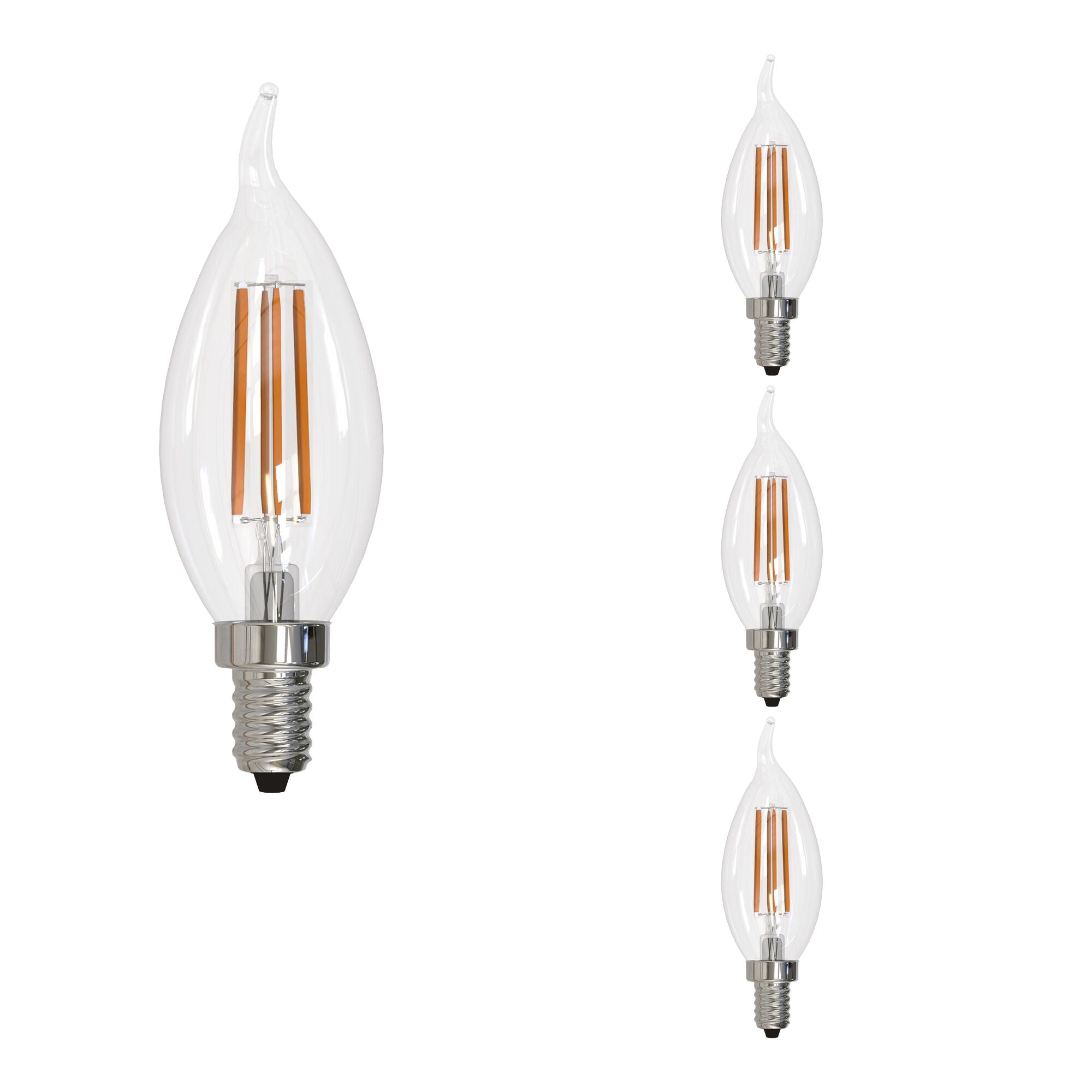 CA10 6.5W Dimmable Clear Filament LED Light Bulb with E12 Base, 2700K, 750 Lumens, 4-Pack