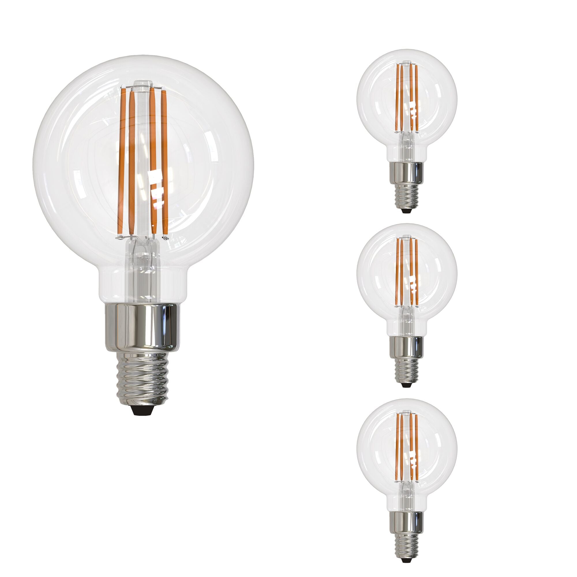 G16 4W Dimmable Clear Filament LED Light Bulb with E12 Base, 3000K, 350 Lumens, 4-Pack