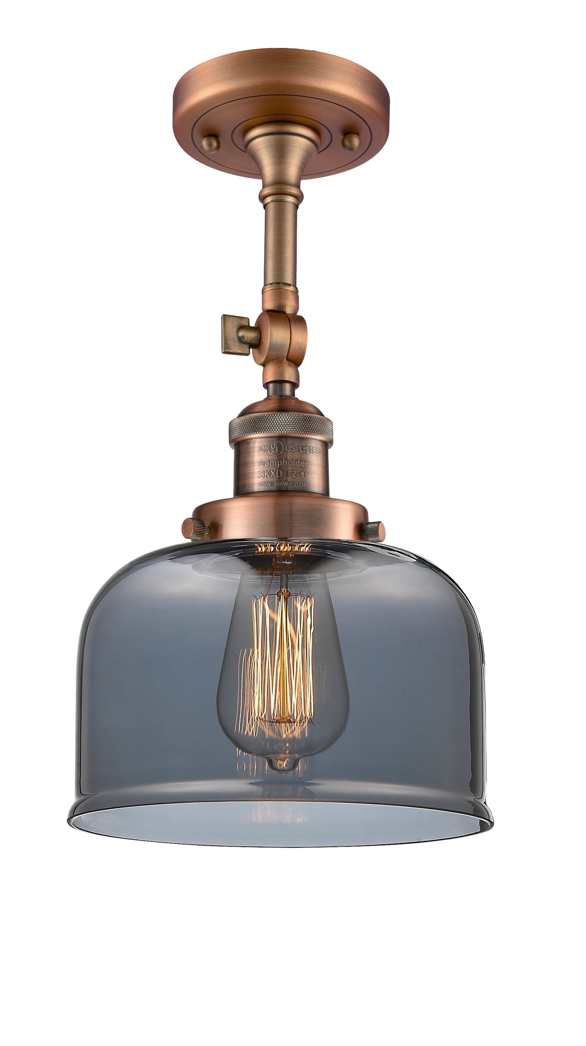 Bell 8-Inch 1-Light Semi-Flush Mount with LED Bulb 14.5-Inch High Sloped-Ceiling Compatible