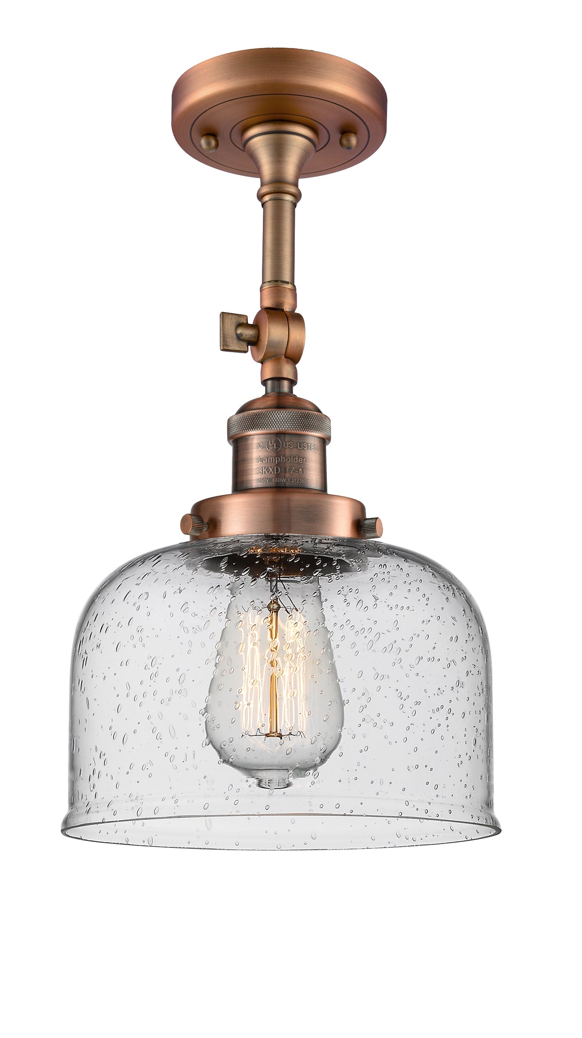 Bell 8-Inch 1-Light Semi-Flush Mount with LED Bulb 14.5-Inch High Sloped-Ceiling Compatible