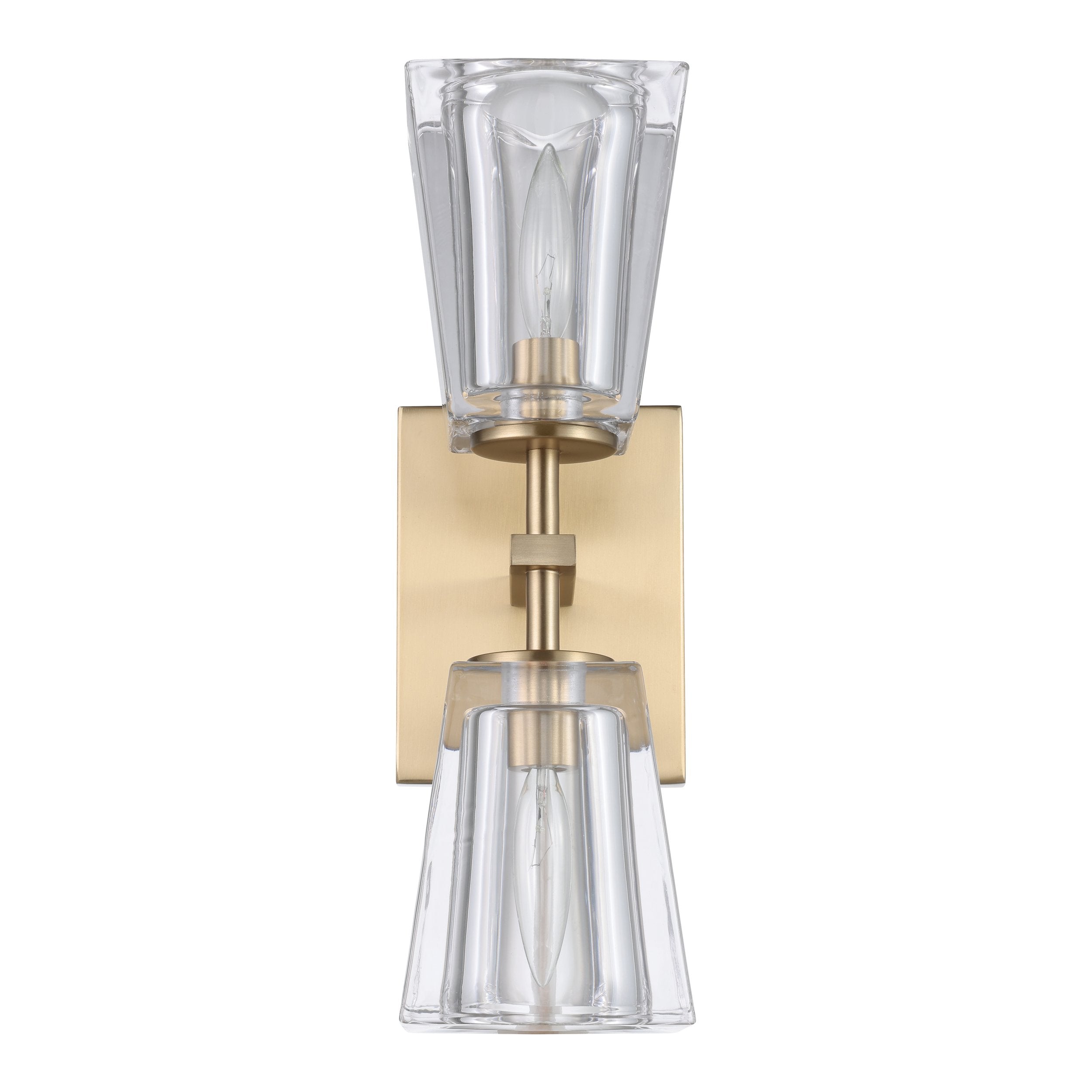 Valentin 13-inch 2-light Champagne Gold Vanity Light with Clear Pressed Glass Shades