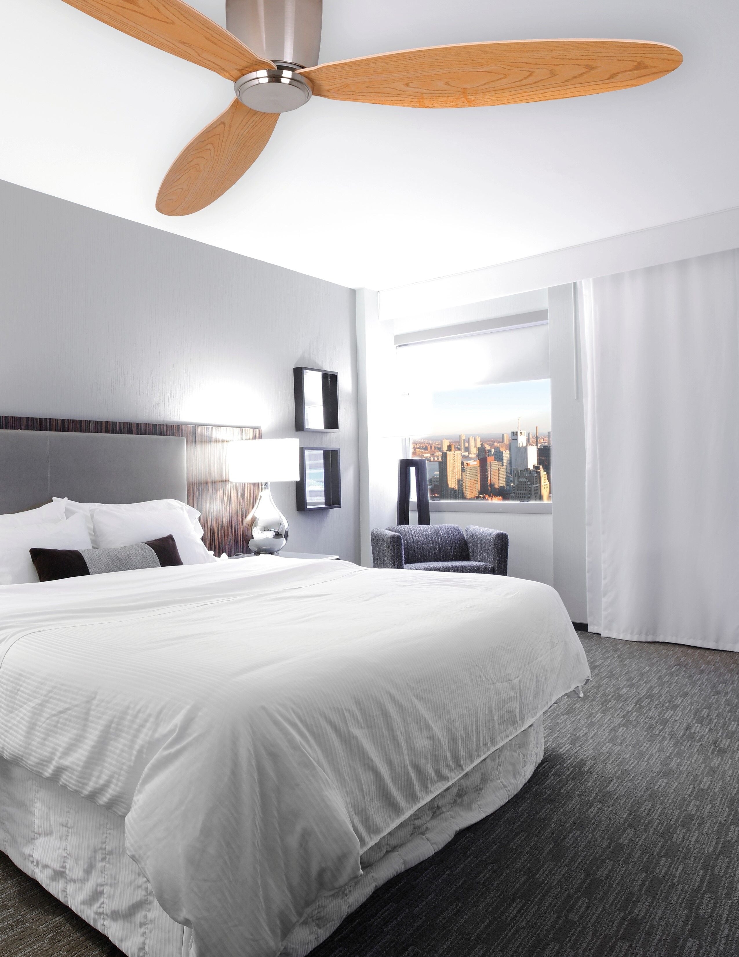 52 Inch DC Chrome Fan in Brushed Chrome with Teak Blades