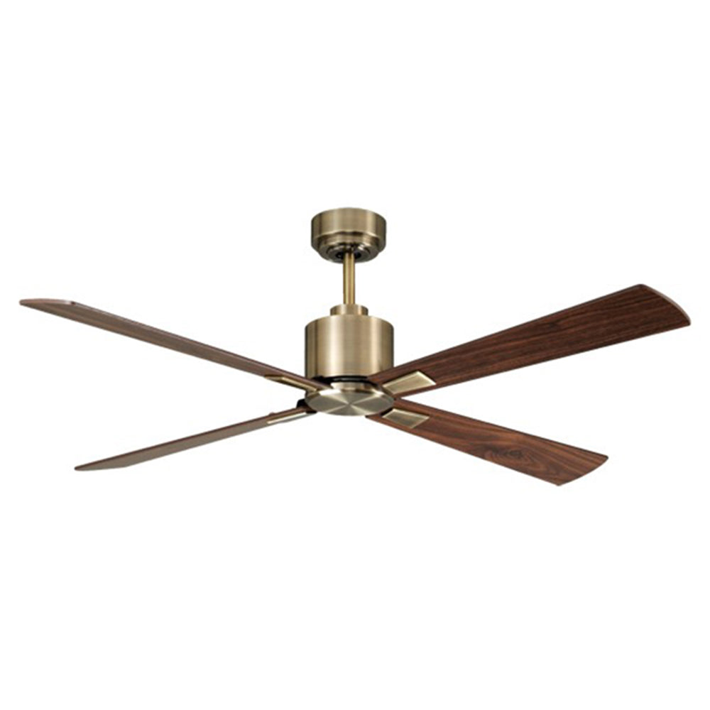 52 Inch DC Brass Fan in Antique Brass with Walnut Blades
