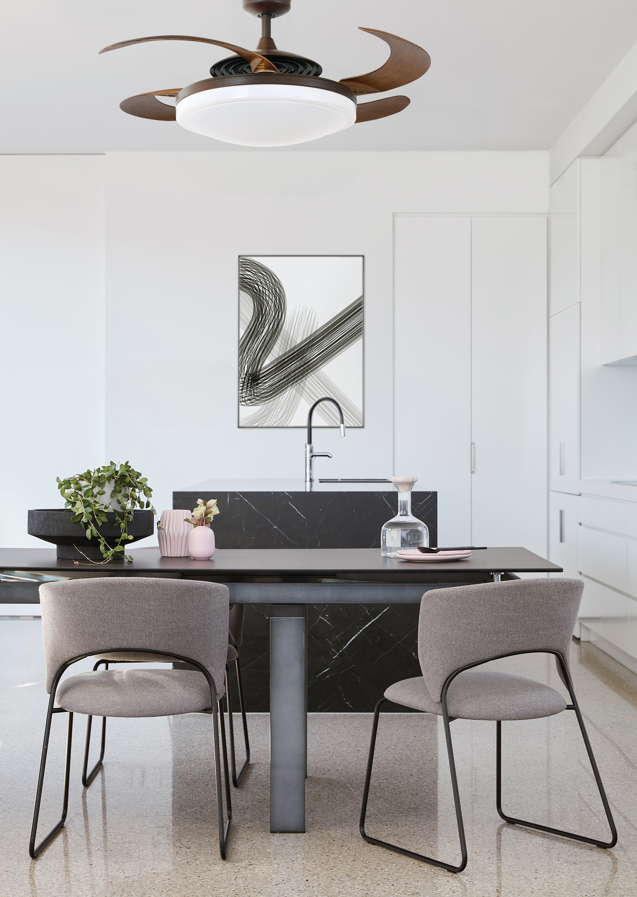 EVO2 48 Inch 3 Light Bronze Fan with Retractable Blades