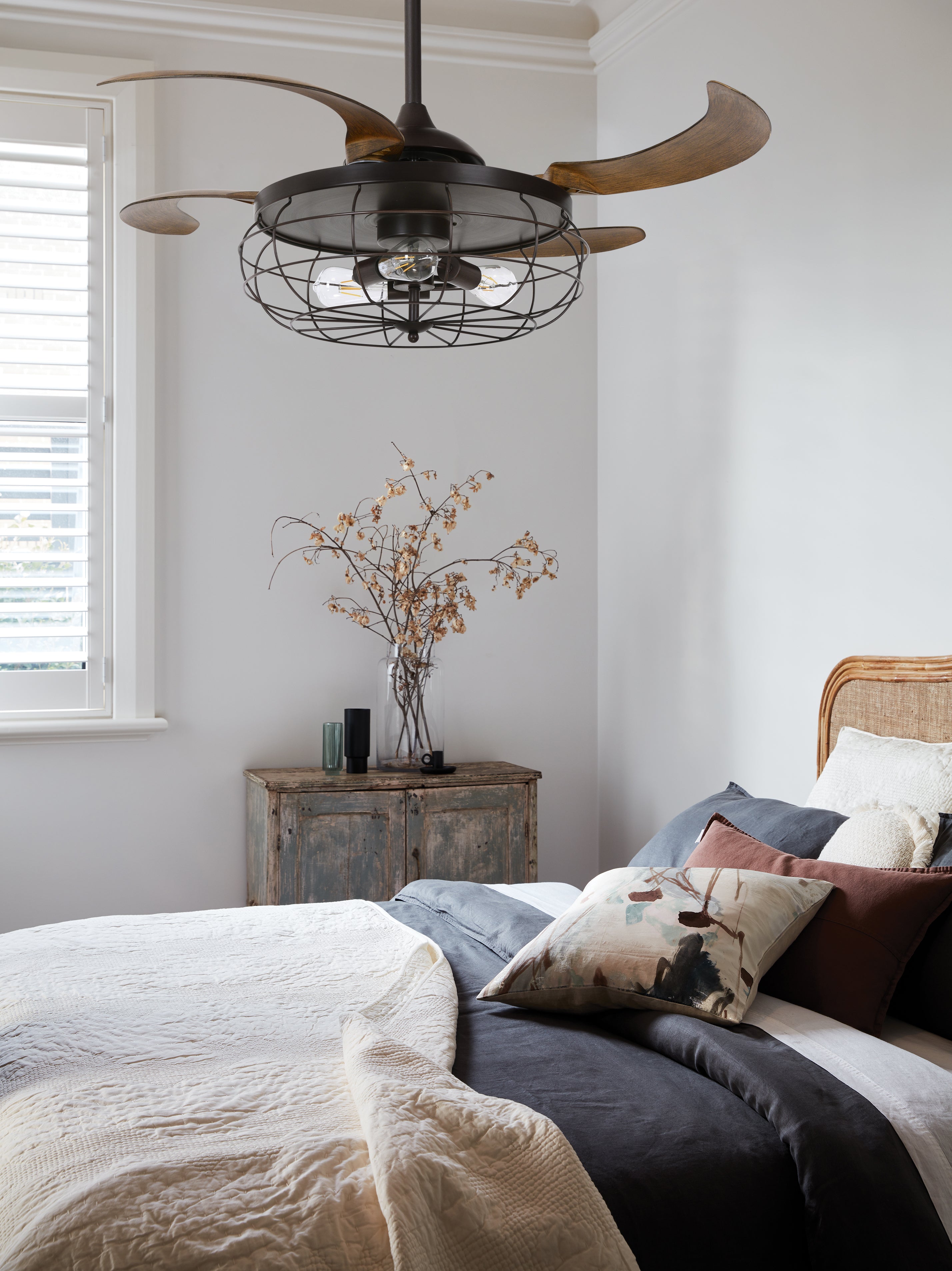 Industri 48 Inch 3 Light Bronze Ceiling Fan with Retractable Blades