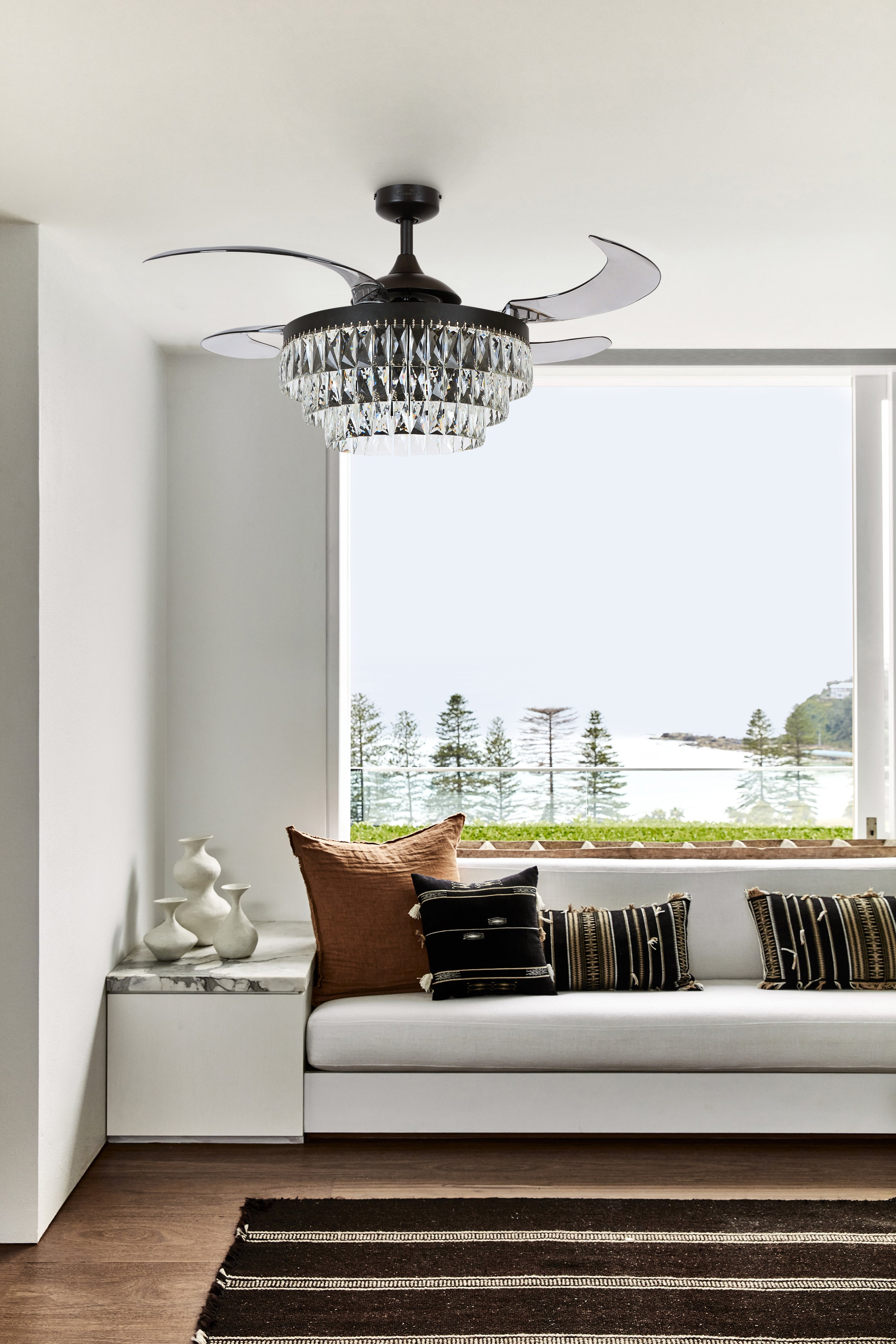 48 Inch Antique Black Retractable Blade Ceiling Fan