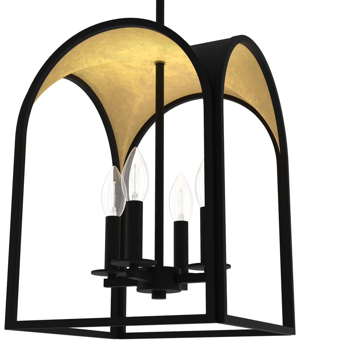 Dukestown 12-inch 4-light Natural Black Iron and Gold Leaf Lantern Pendant