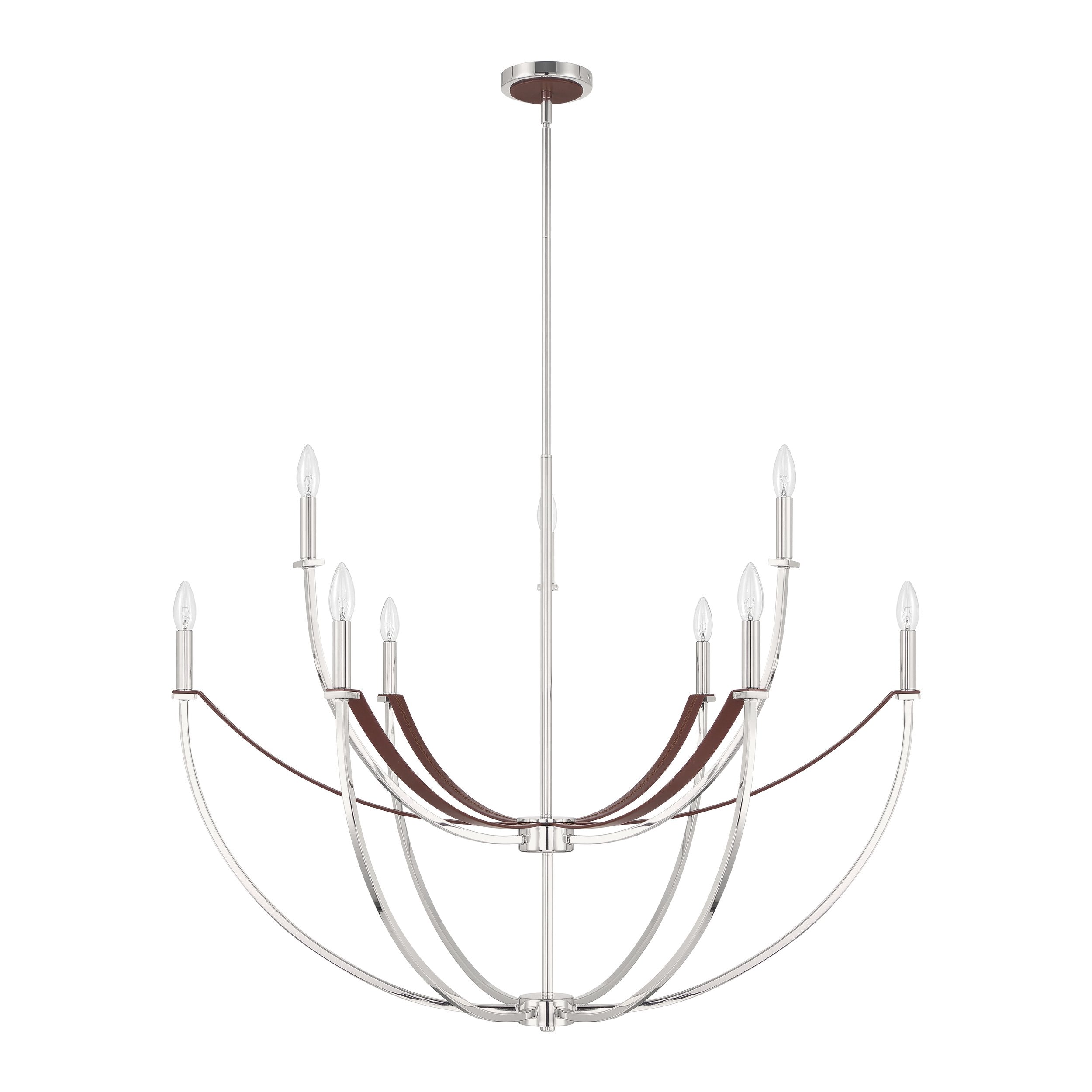 Sussex 40-inch 9-light Polished Nickel and Dark Brown Faux Leather Chandelier