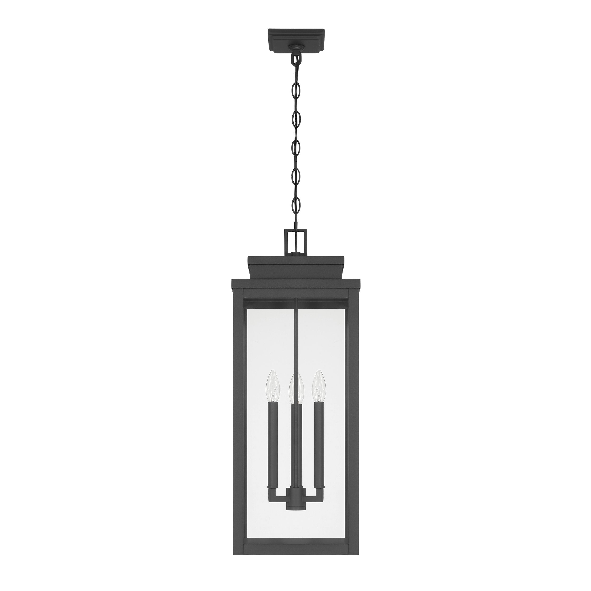 Hillside 11-inch 3-light Textured Black Exterior Pendant Light with Clear Glass