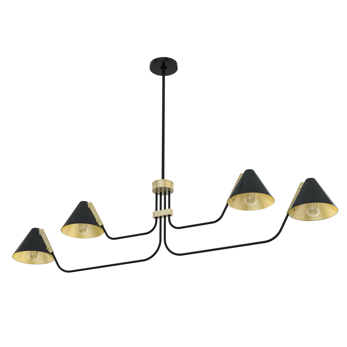Grove Isle 58-inch 4-light Matte Black and Modern Brass Linear Chandelier with Metal Shade