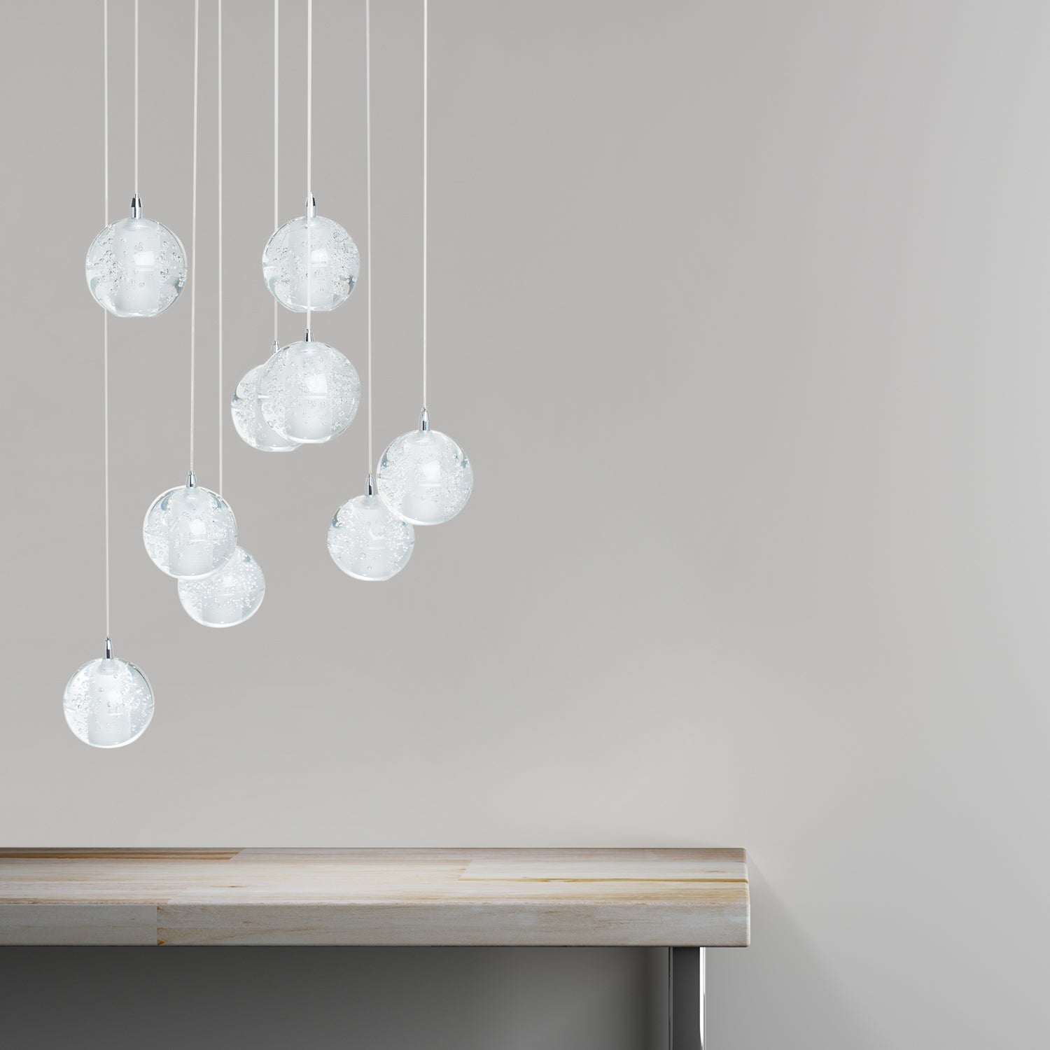 9 light Crystal Spheres Chandelier | Round Chrome Canopy
