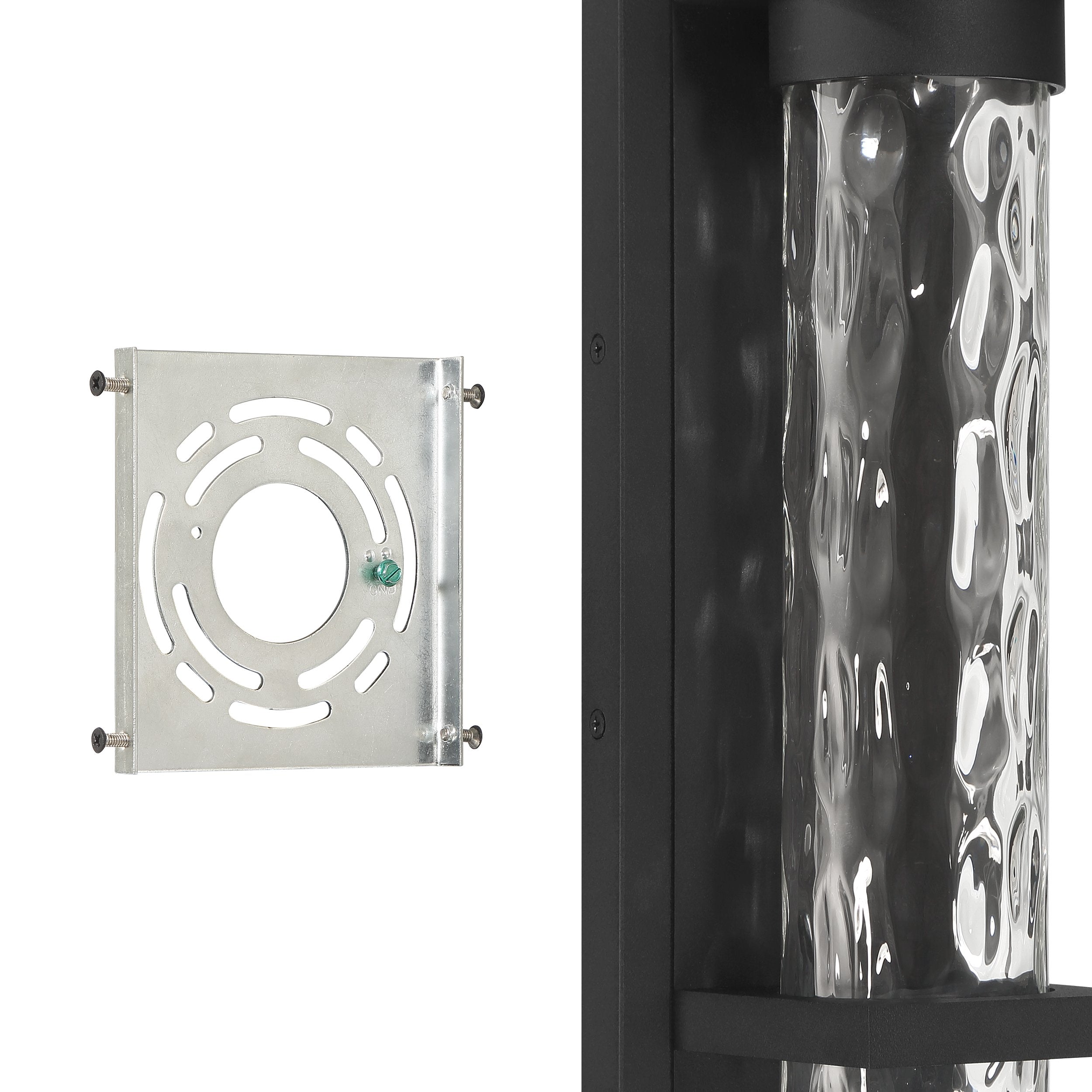 Lionel 14-inch Textured Black LED Exterior Wall Sconce with Clear Water Glass Shade