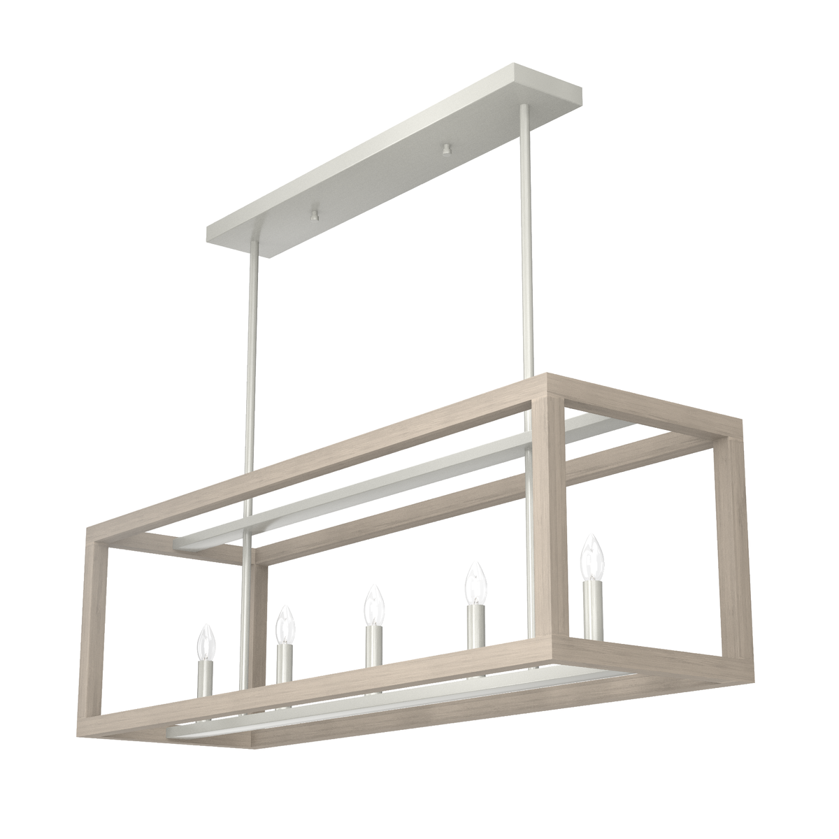 Squire Manor 40-inch 5-light Brushed Nickel and Bleached Wood Linear Chandelier