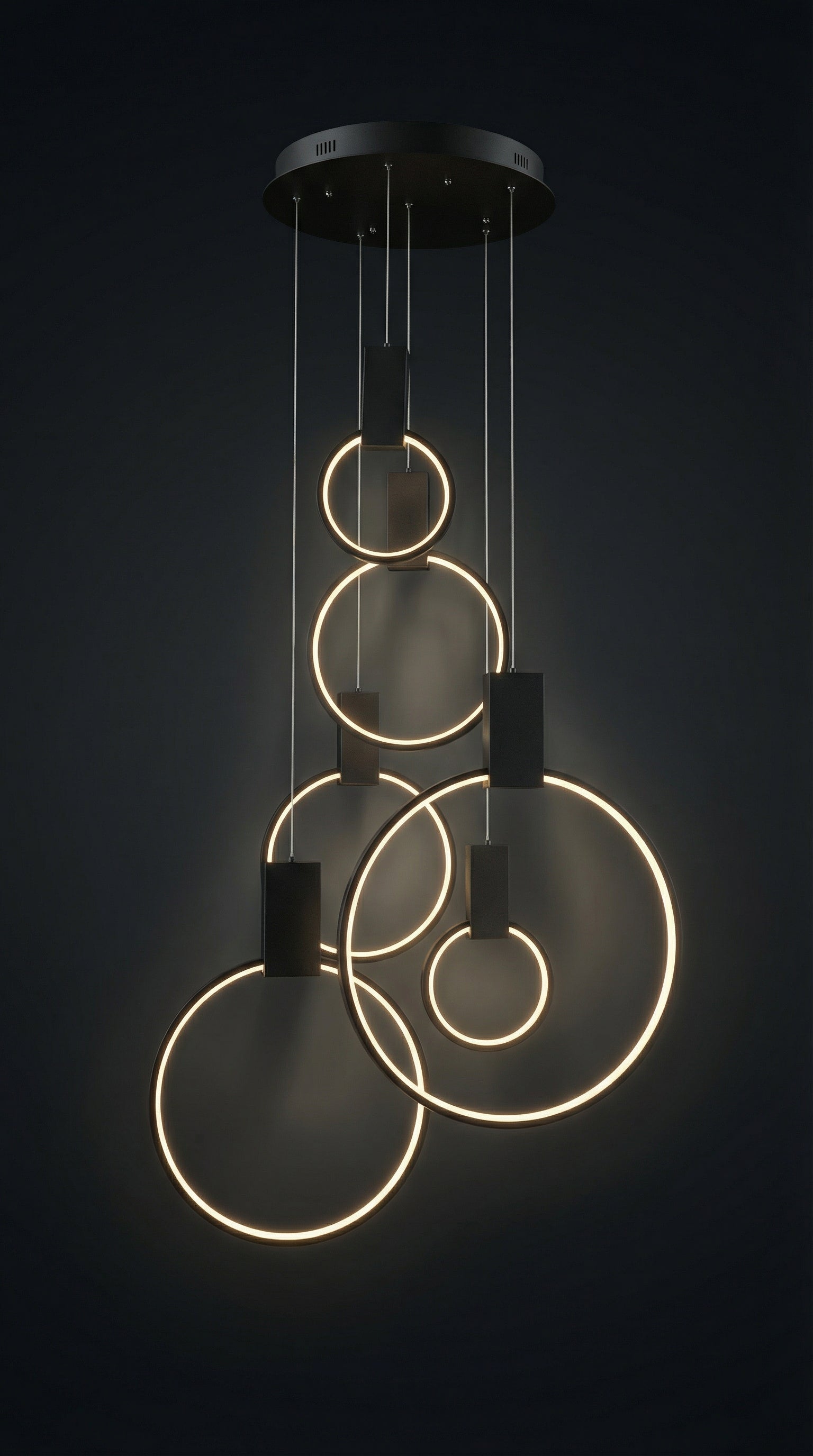 Hong Kong Circular Matte Black LED Chandelier