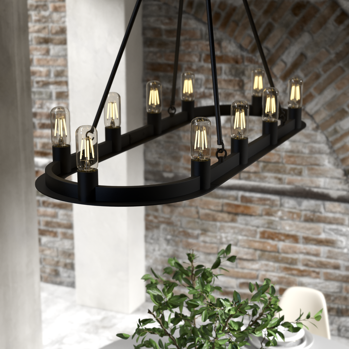 Saddlewood 46-inch 10-light Natural Black Iron Linear Chandelier