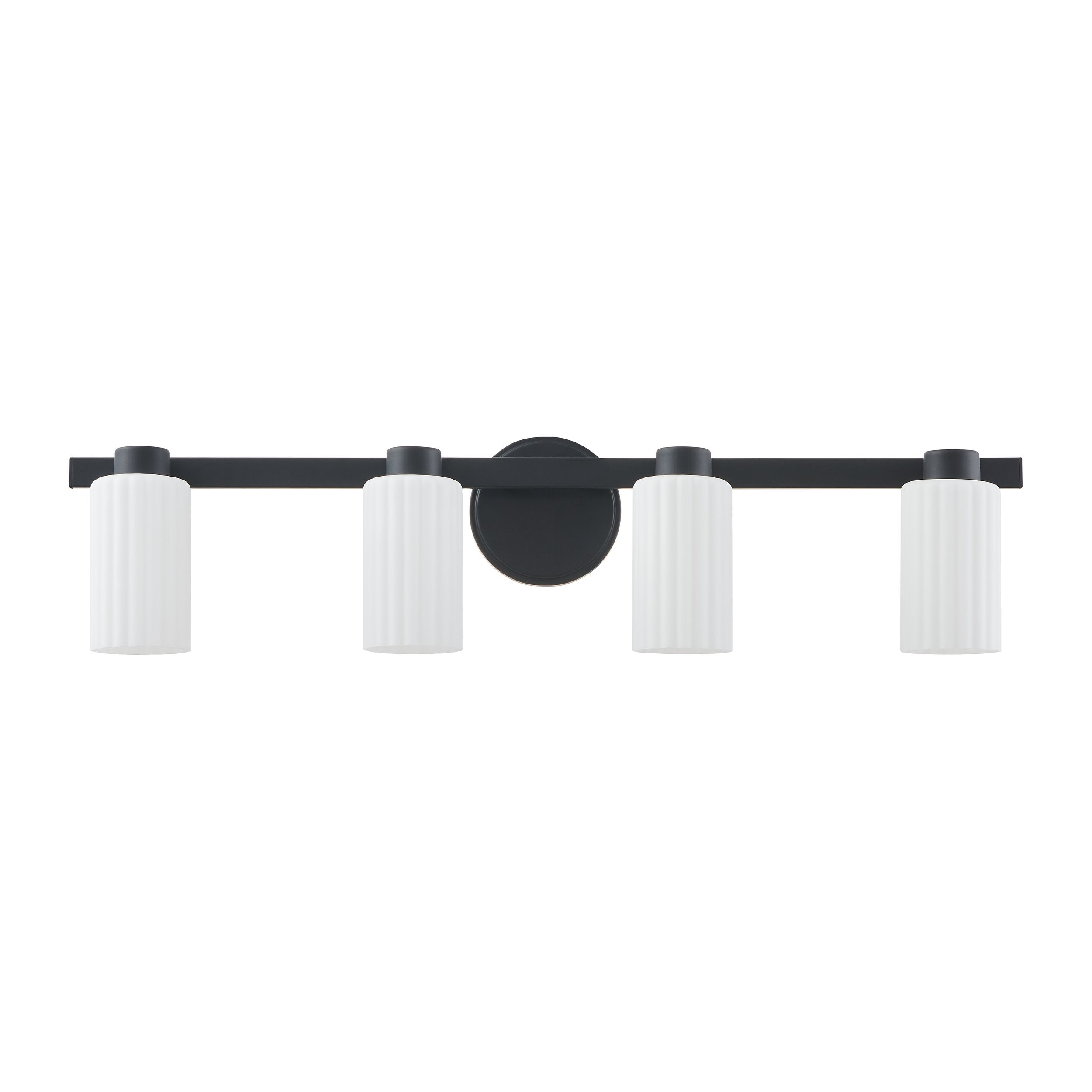 Bedminster 30-inch 4-light Matte Black Vanity Light with Etched Opal Ribbed Glass Shades