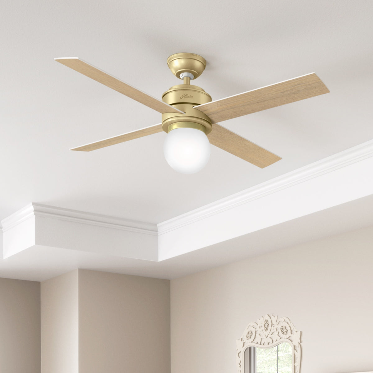 52 inch Hepburn Modern Brass Ceiling Fan with LED Light Kit and Wall Control
