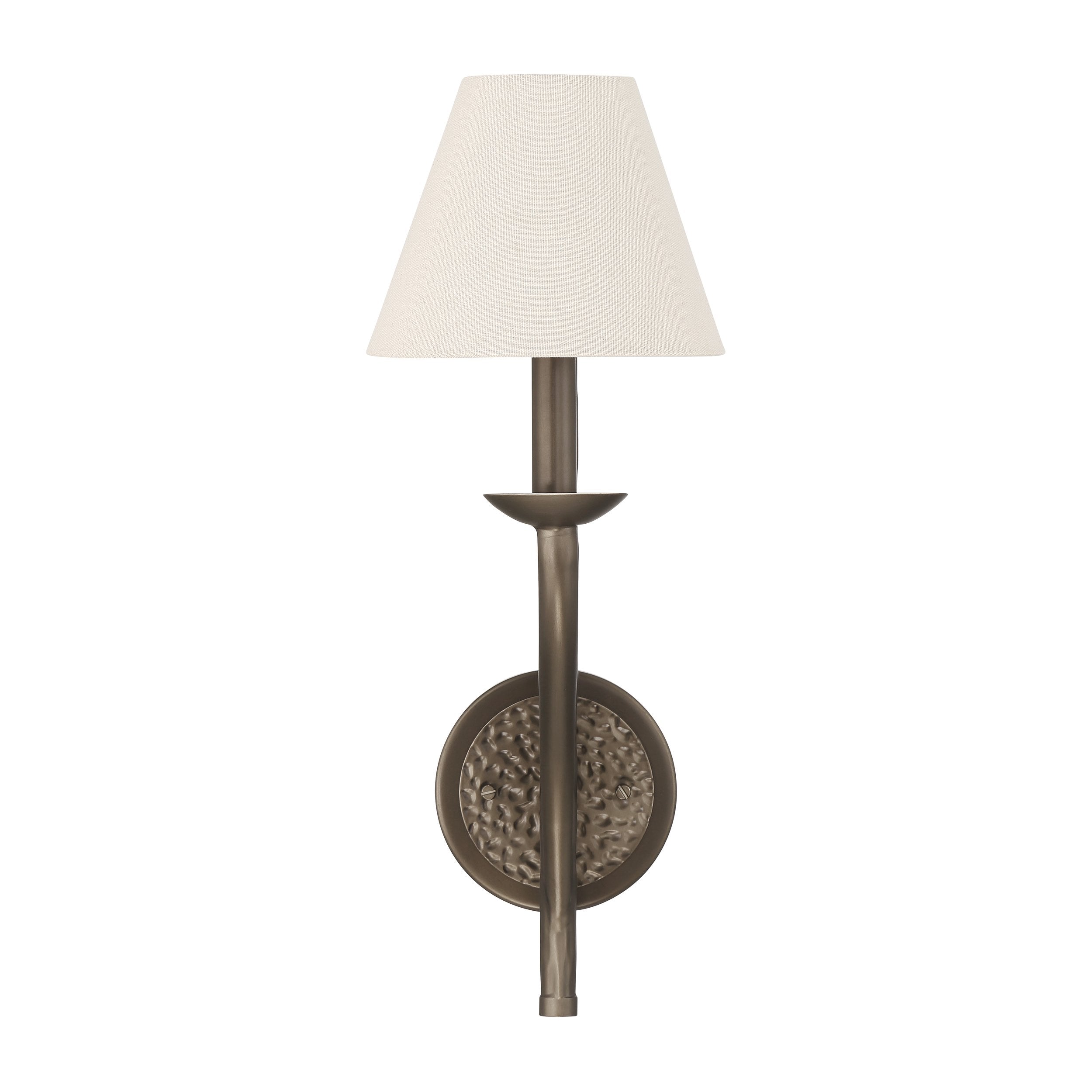 Bethany 19-inch 1-light Forged Bronze Wall Sconce with Natural Linen Shade