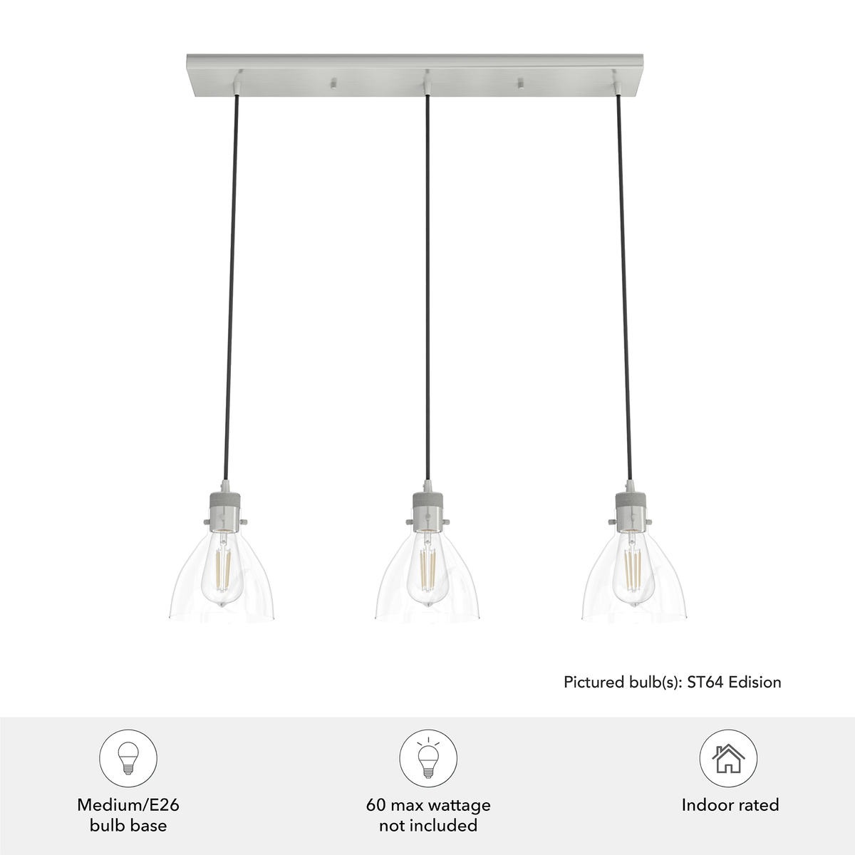 Van Nuys 30-inch 3-light Brushed Nickel Linear Pendant Cluster with Clear Glass