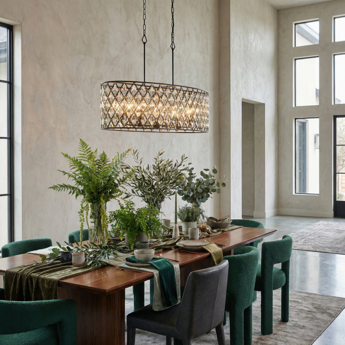 Windsor 8 Light Oval Crystal Linear Pendant
