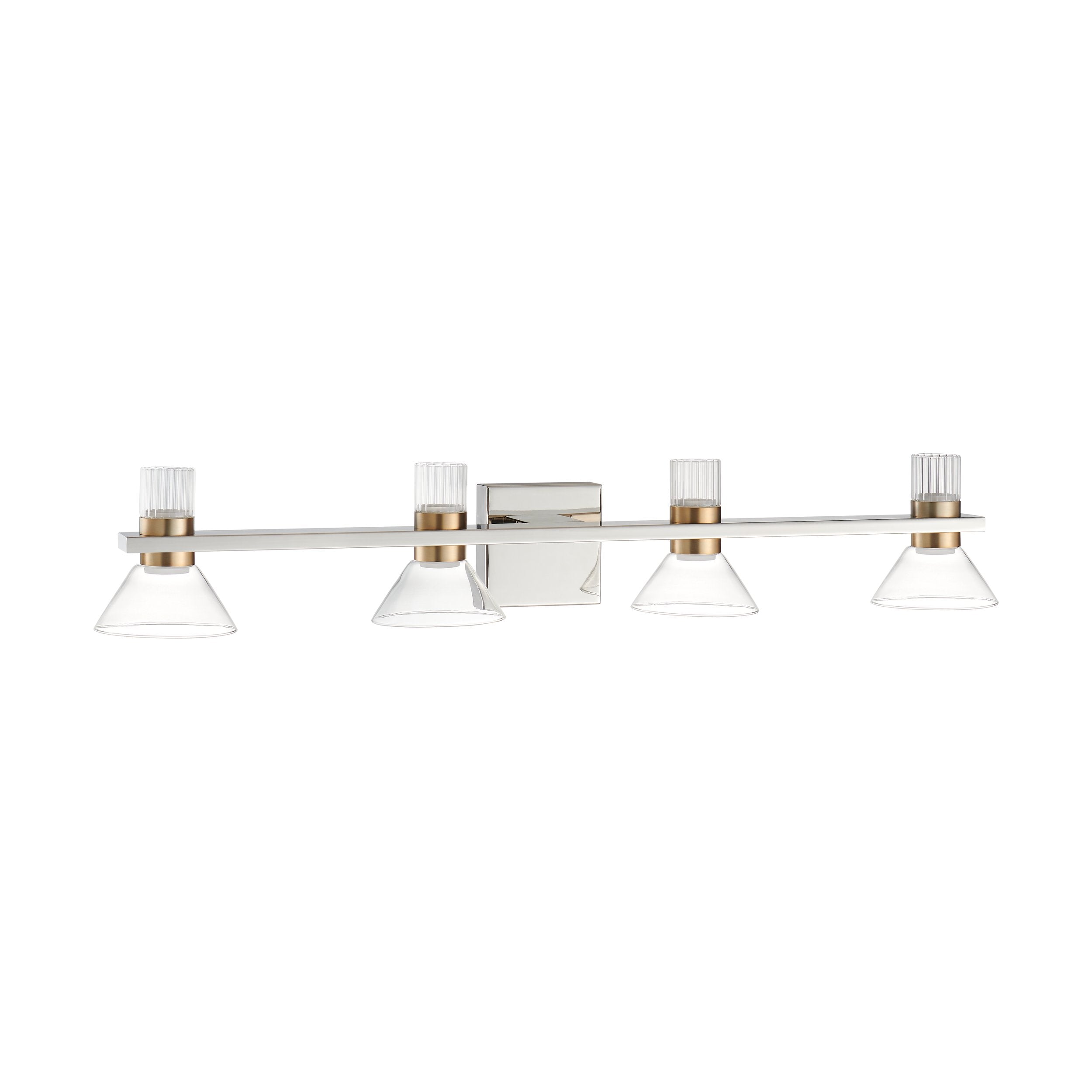Blake 35-inch 8-light Polished Nickel and Champagne Gold 5CCT LED Vanity Light with Clear and Clear Ribbed Glass